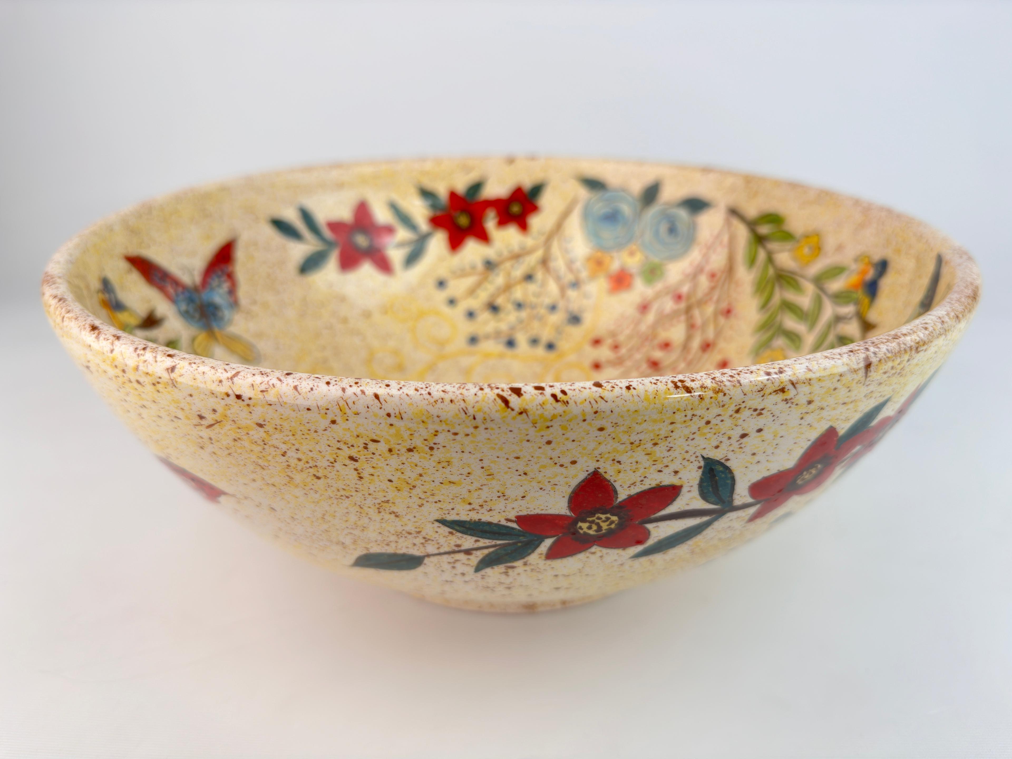 Bathroom Countertop Ceramic Vessel Sink - Butterfly and Flowers