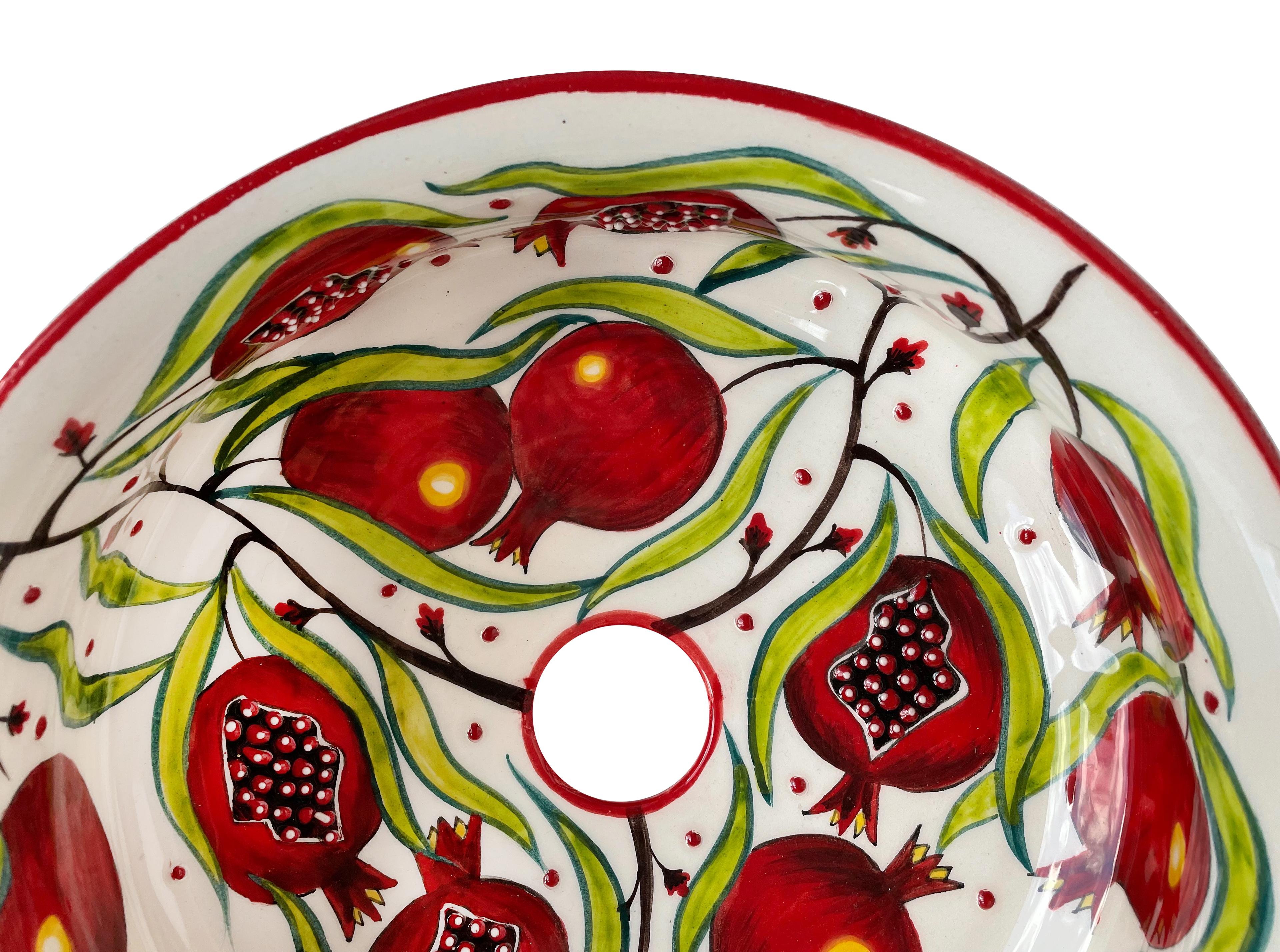 Hand Painted Bathroom Vanity Top Ceramic Vessel Sink - Pomegranates