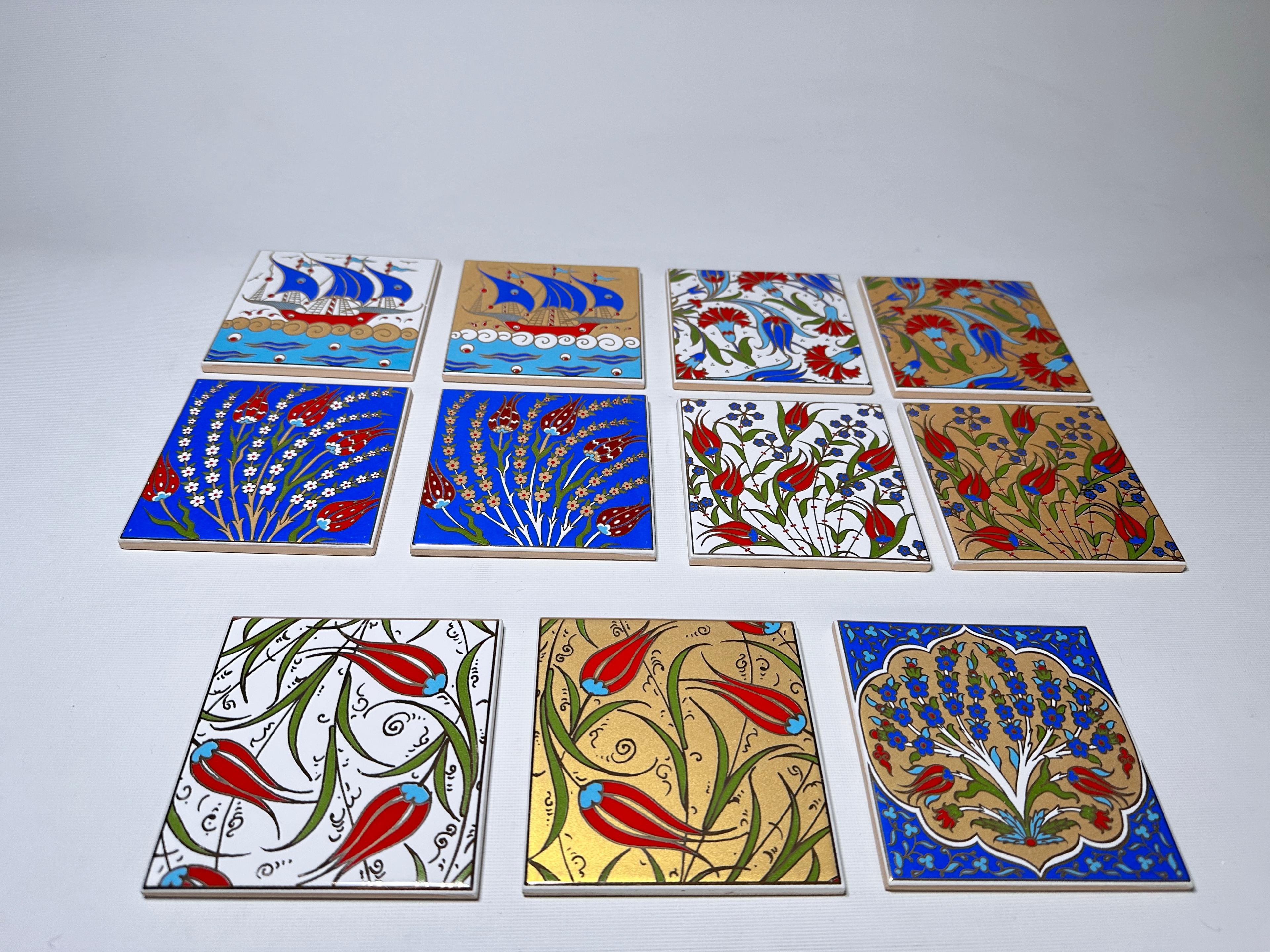 Screen-Printed Islamic Tile Designs - Handcrafted Backsplash Tile with Traditional Pattern 3.7in[10cm]