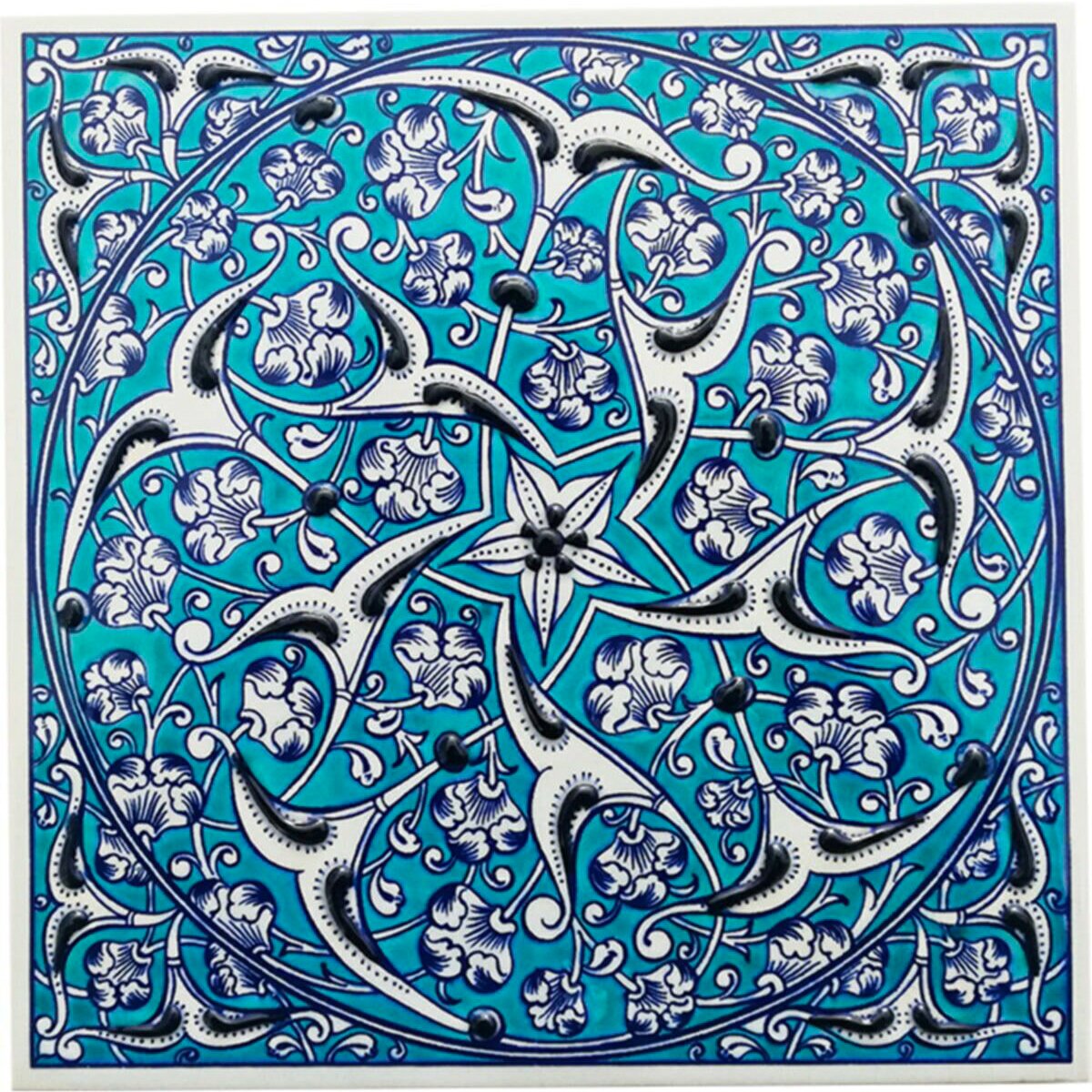 Hand Painted Turkish Ceramic Tile -  Handmade Decorative Floral Patterned Tile - 8 in [20Cm] - Zeem Ceramic