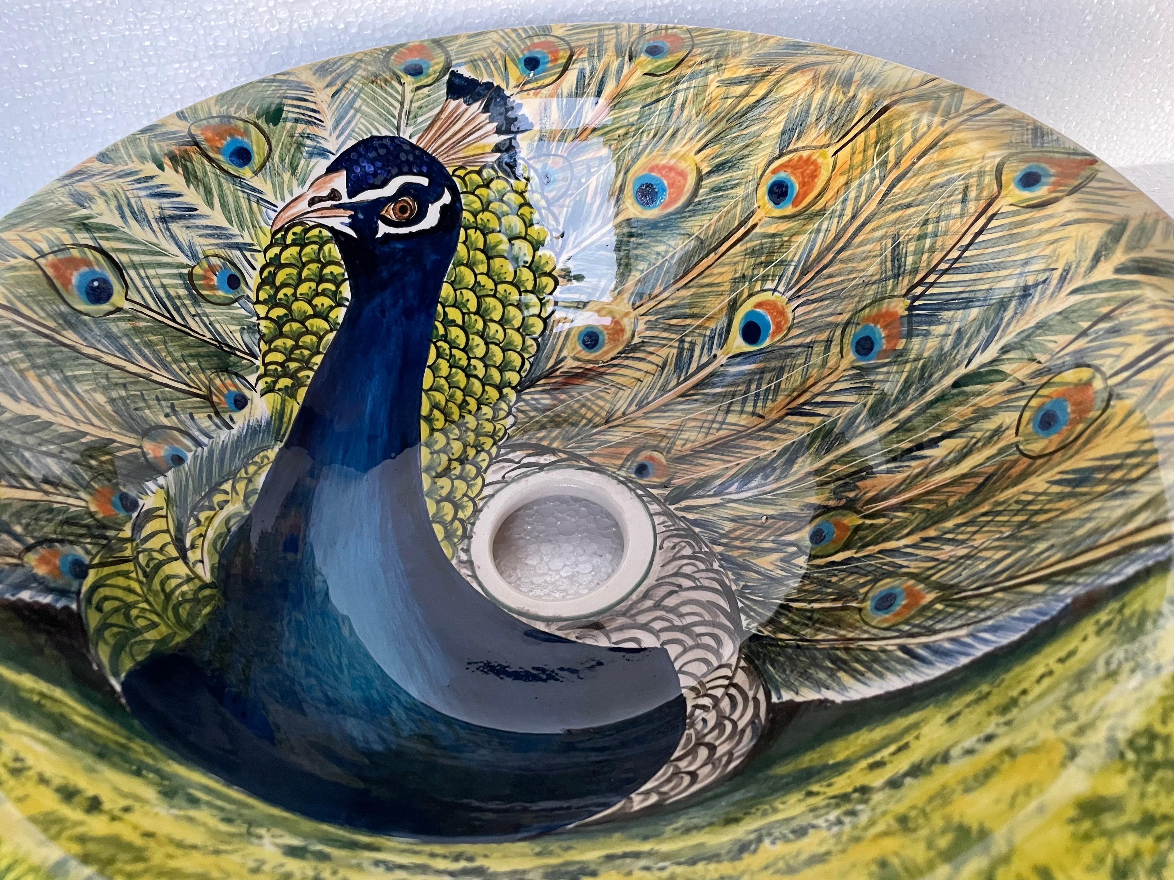 Hand Painted Bathroom Vanity Top Ceramic Vessel Sink - Peacock