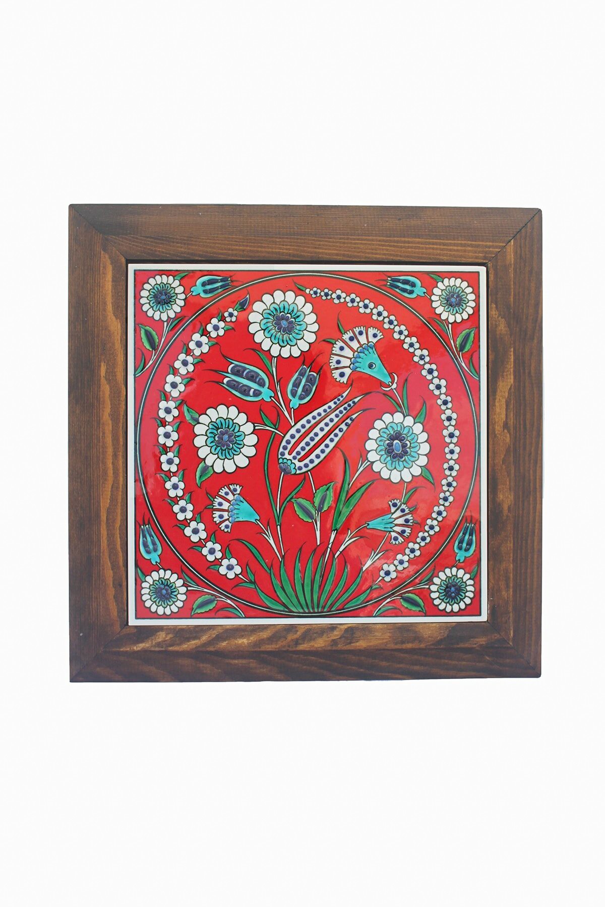 Hand Painted Turkish Ceramic Tile -  Handmade Decorative Floral Patterned Tile - 8 in [20Cm] - Zeem Ceramic