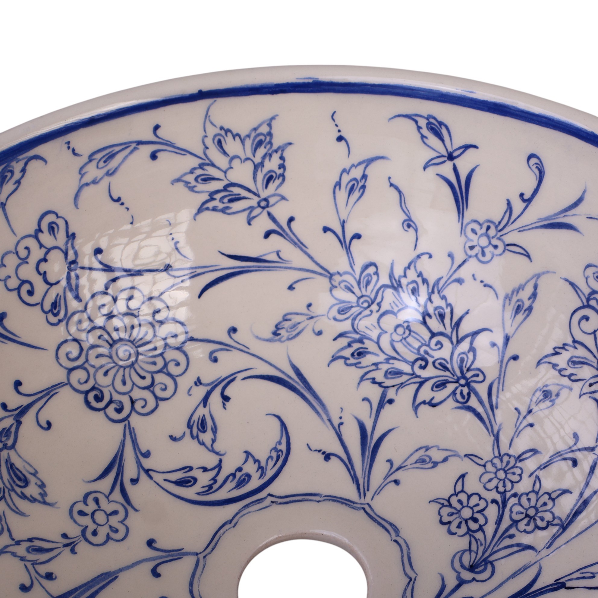 Iznik Tile Inspired Handmade Ceramic Sink – Blue Botanical Bathroom Basin – Zeem Ceramic