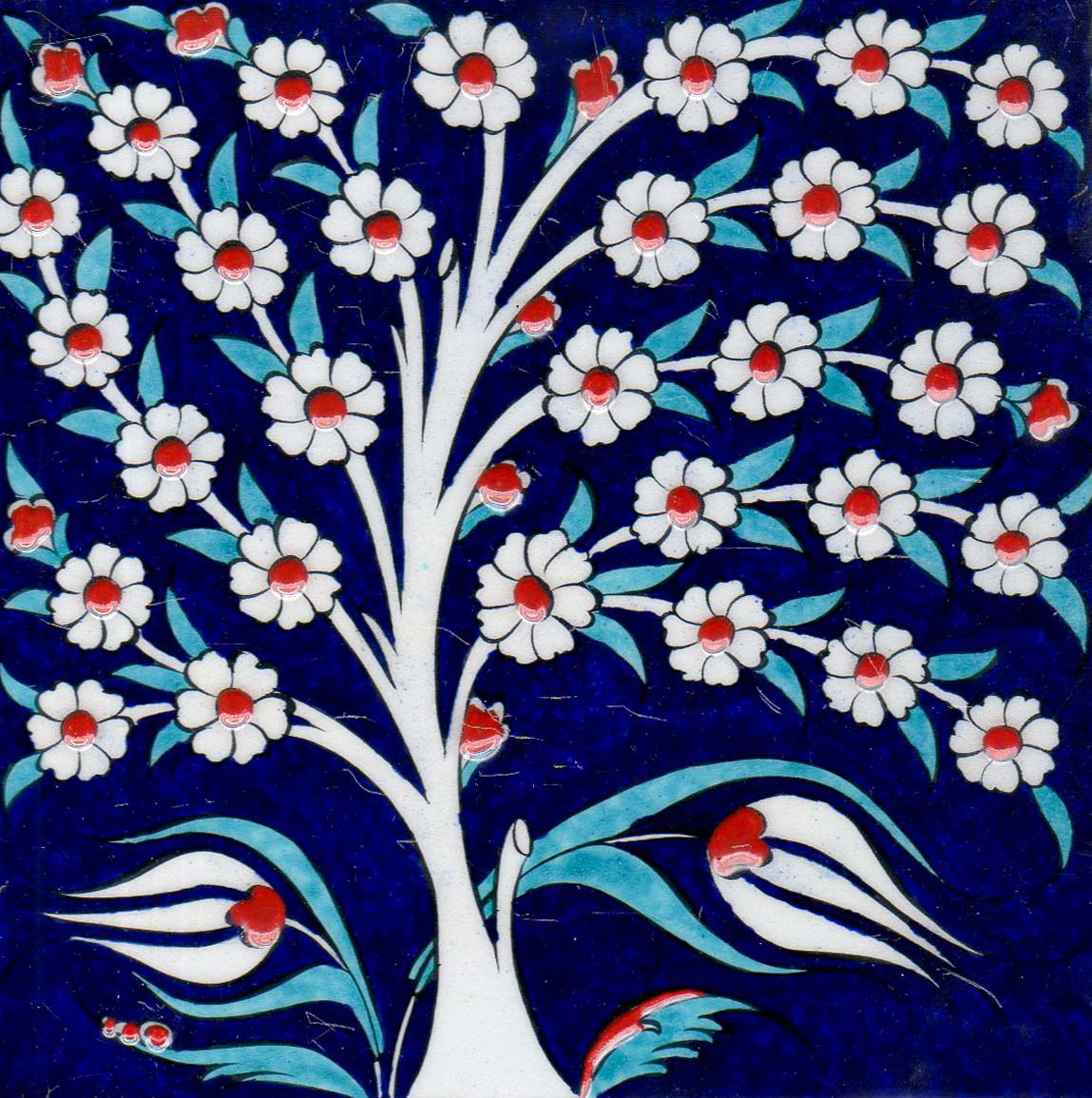 Hand Painted Turkish Ceramic Tile -  Handmade Decorative Floral Patterned Tile - 8 in [20Cm] - Zeem Ceramic
