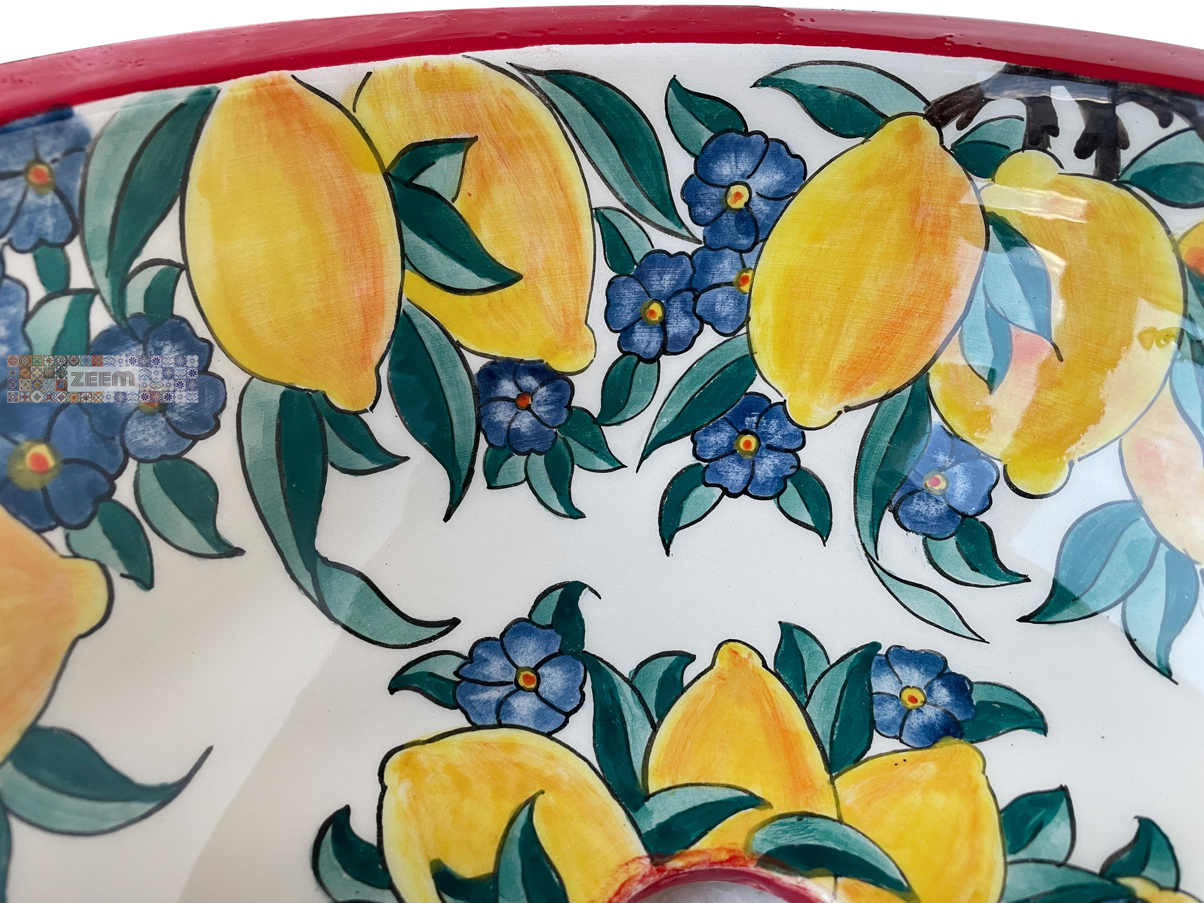 Hand Painted Bathroom Vanity Top Ceramic Vessel Sink - Lemons