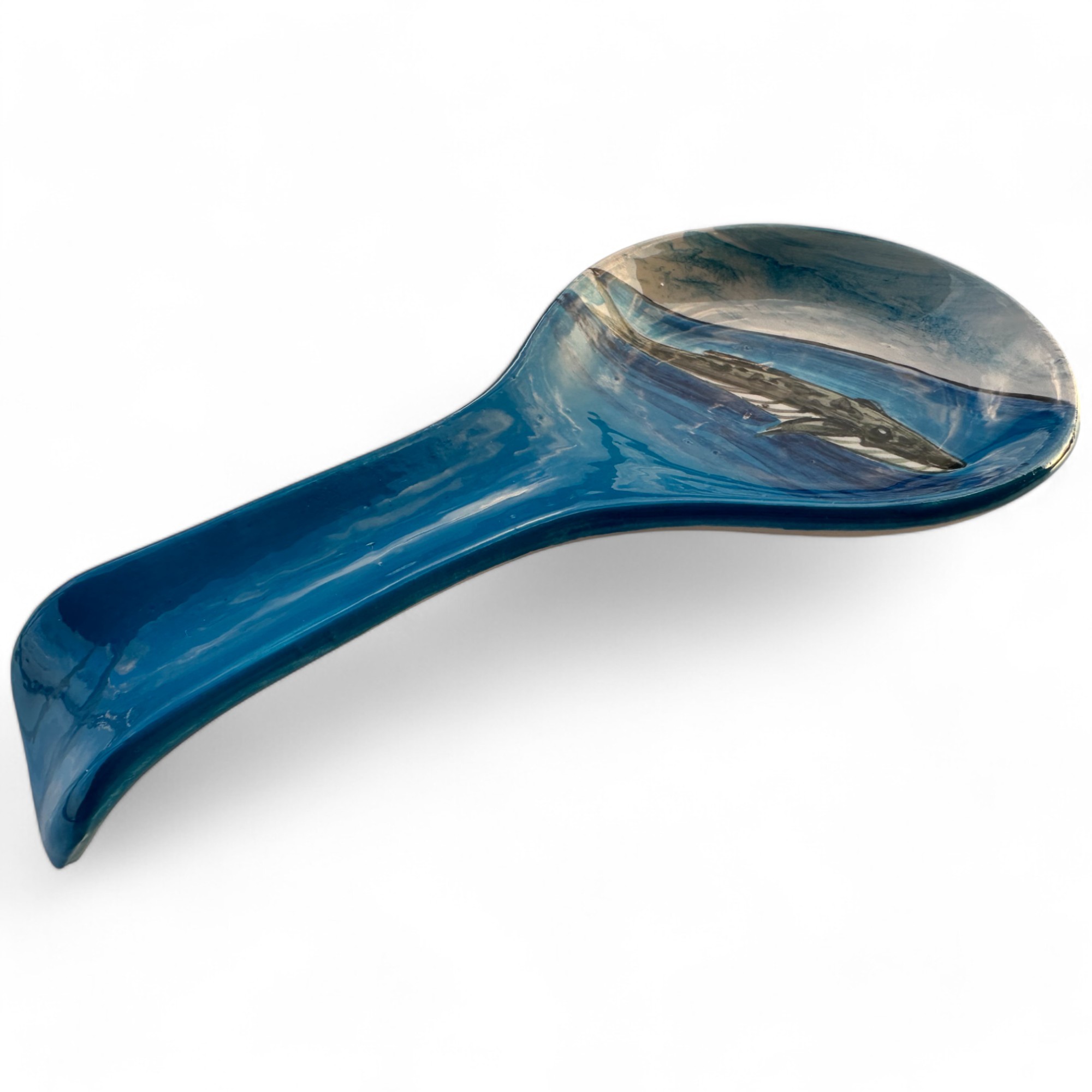 Handcrafted Animal Patterned Ceramic Spoon Rest - Hand Painted Sea Design Spoon Holder - Alone Whale