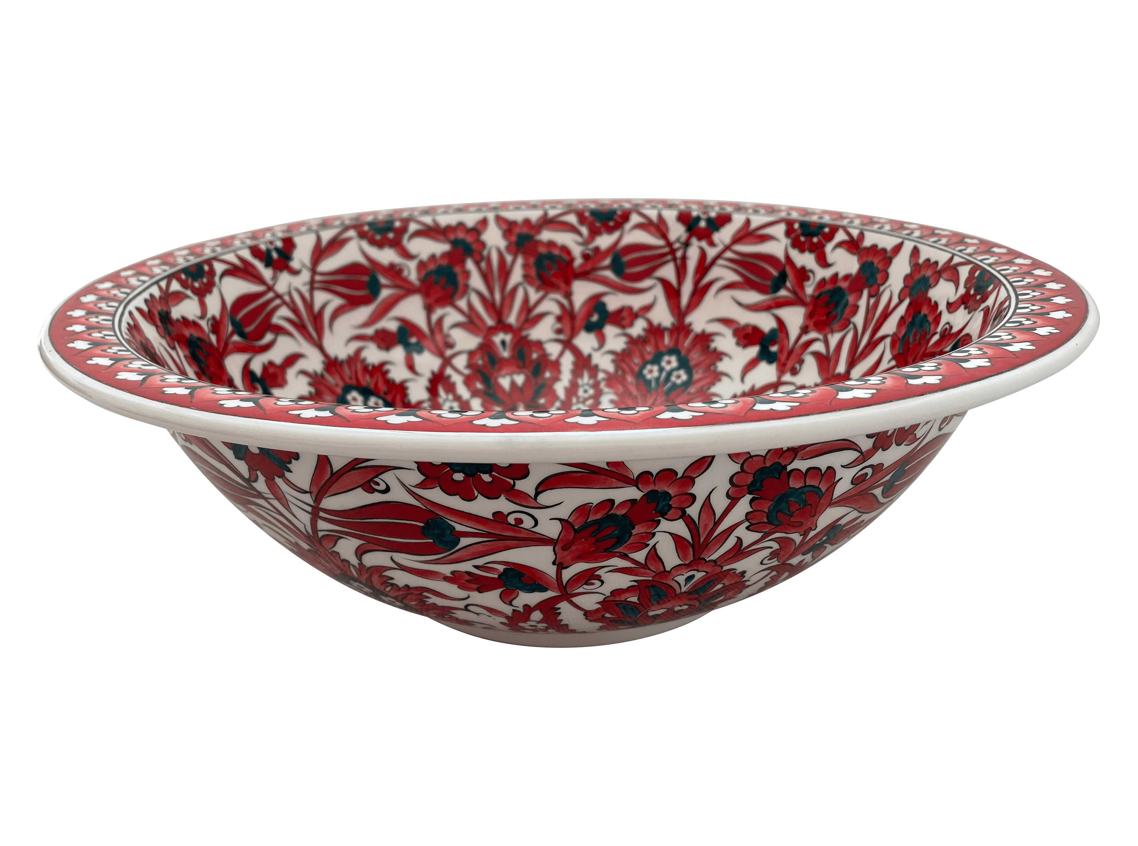 Hand Painted Bathroom Vanity Top Ceramic Vessel Sink - Red and Green Pomegranate Flower