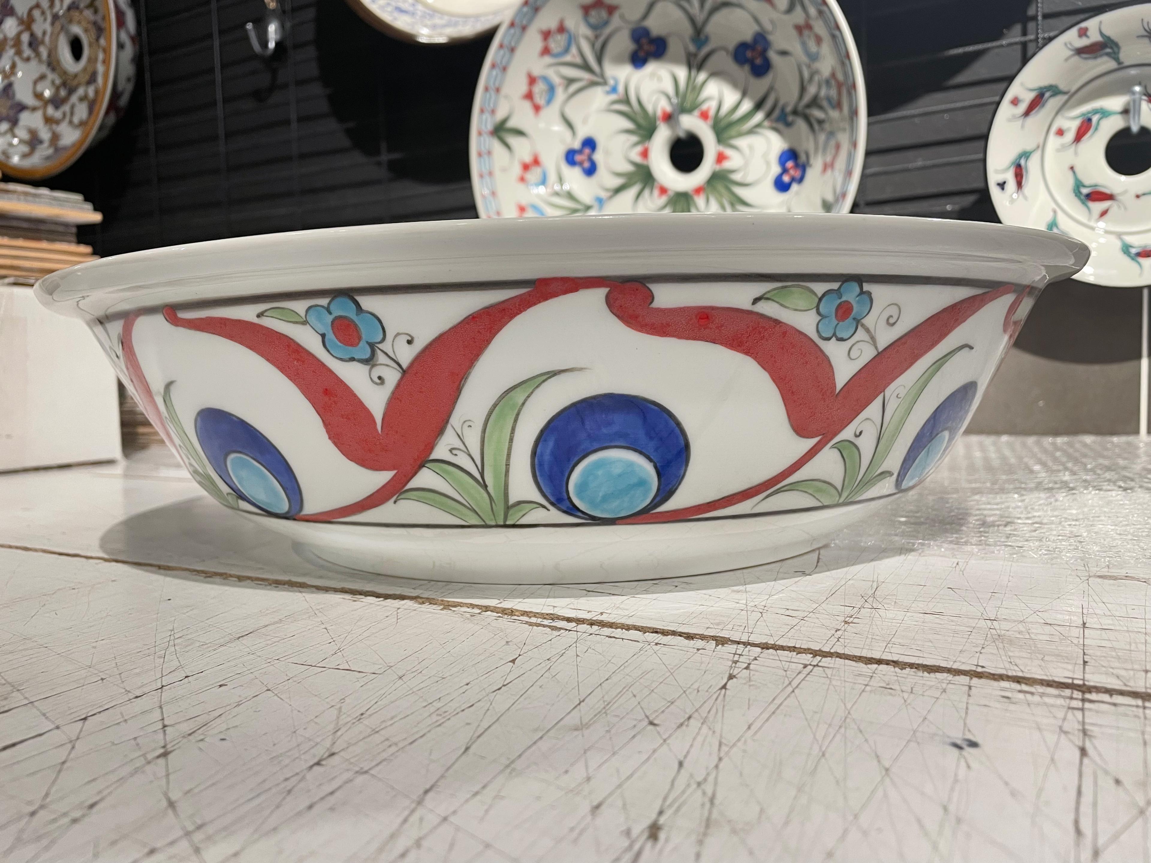 Hand Painted Bathroom Vanity Top Ceramic Vessel Sink - Cintemani and Evil Eye