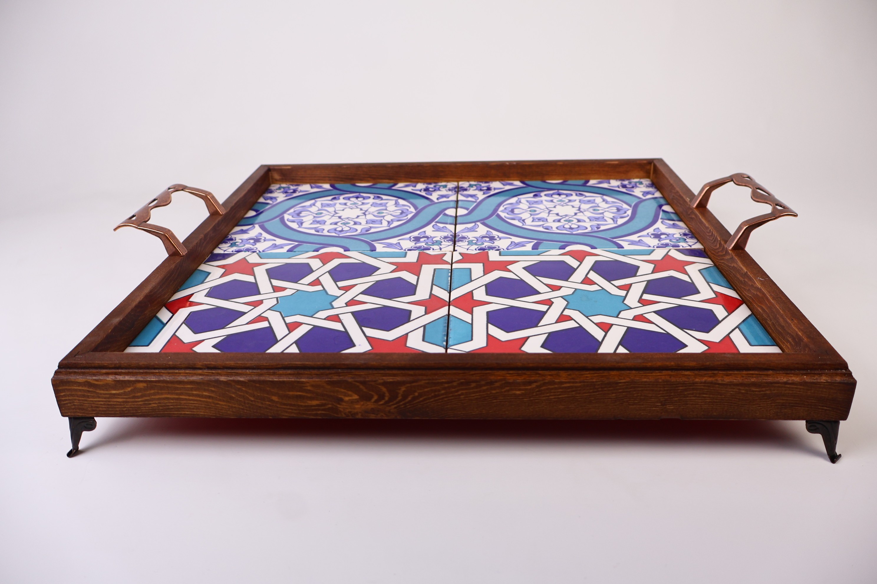 Premium Wooden Serving Tray | Artistic Tile Inlay for a Unique Dining Experience