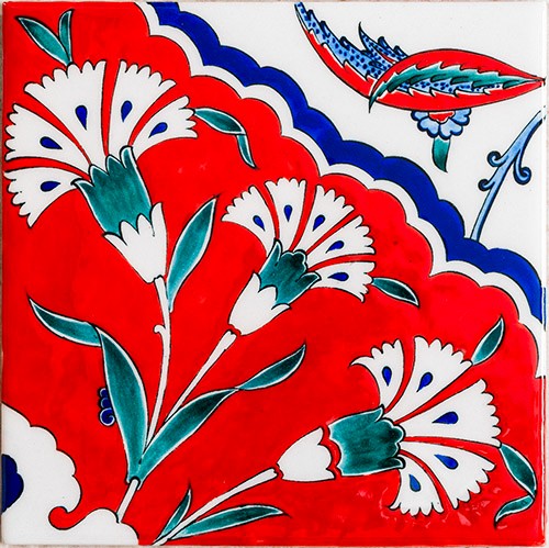 Hand Painted Turkish Ceramic Tile -  Handmade Decorative Floral Patterned Tile - 8 in [20Cm] - Zeem Ceramic