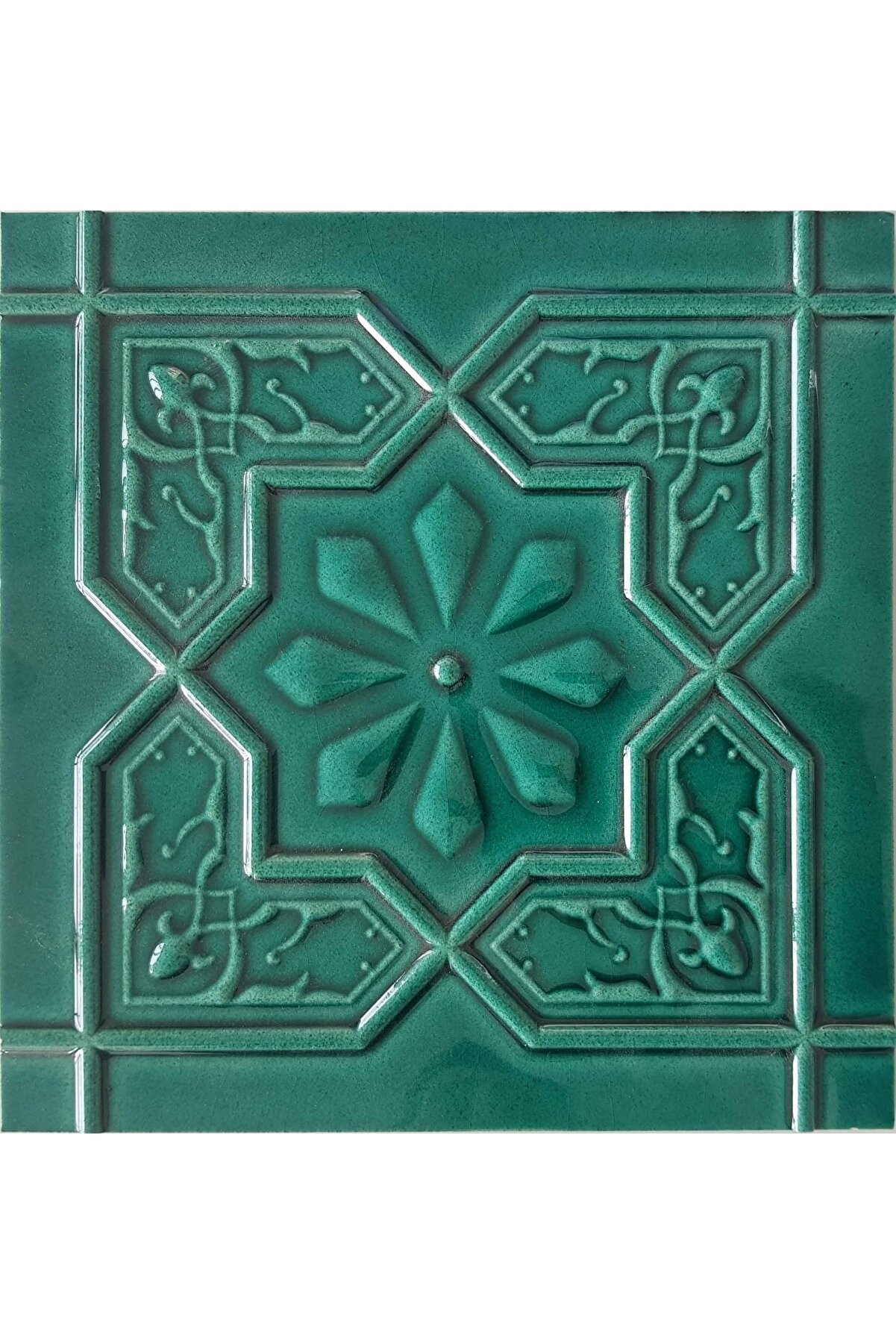 Handcrafted Ceramic Tile -  Screenprinting Bathroom Floor Tile with Floral Pattern - 8 in [20Cm]