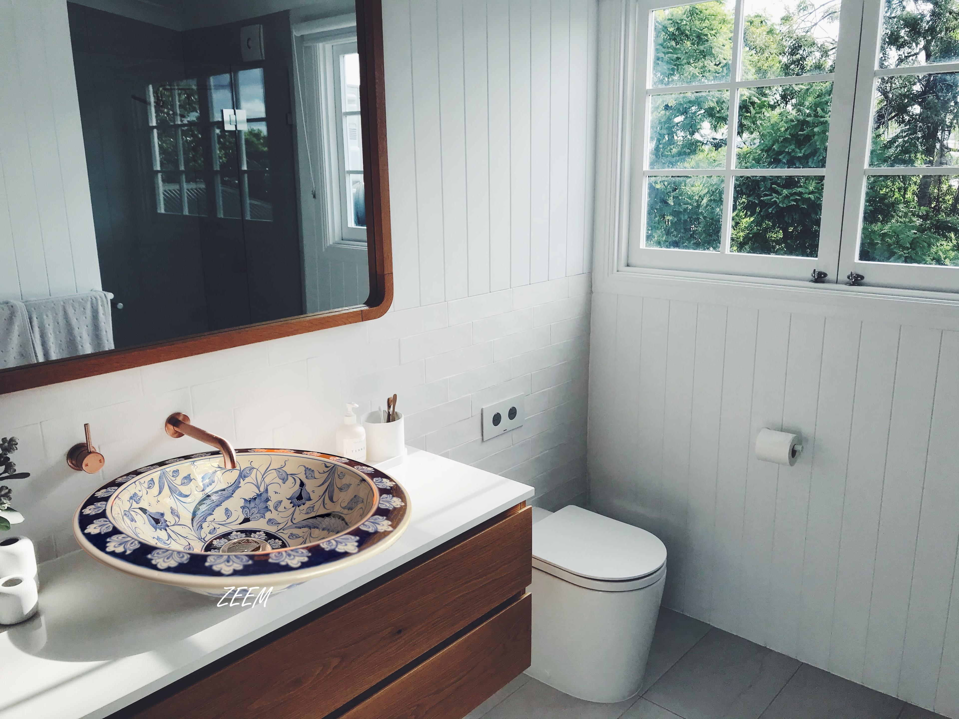 Hand Painted Bathroom Ceramic Vessel Sink Countertop - Bleu Blanc