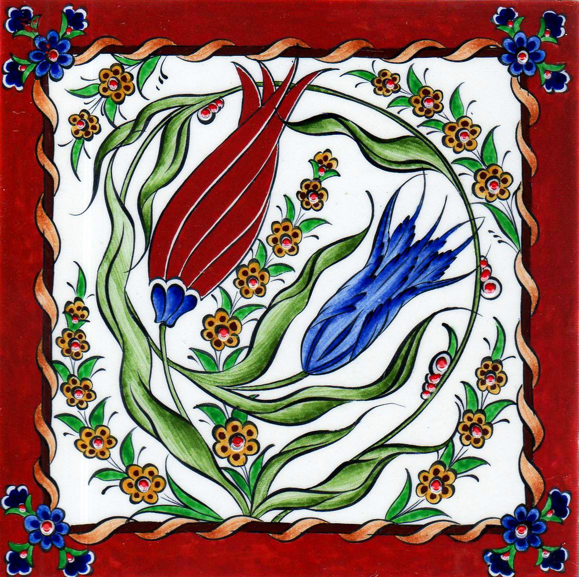 Hand Painted Turkish Ceramic Tile -  Handmade Decorative Floral Patterned Tile - 8 in [20Cm] - Zeem Ceramic