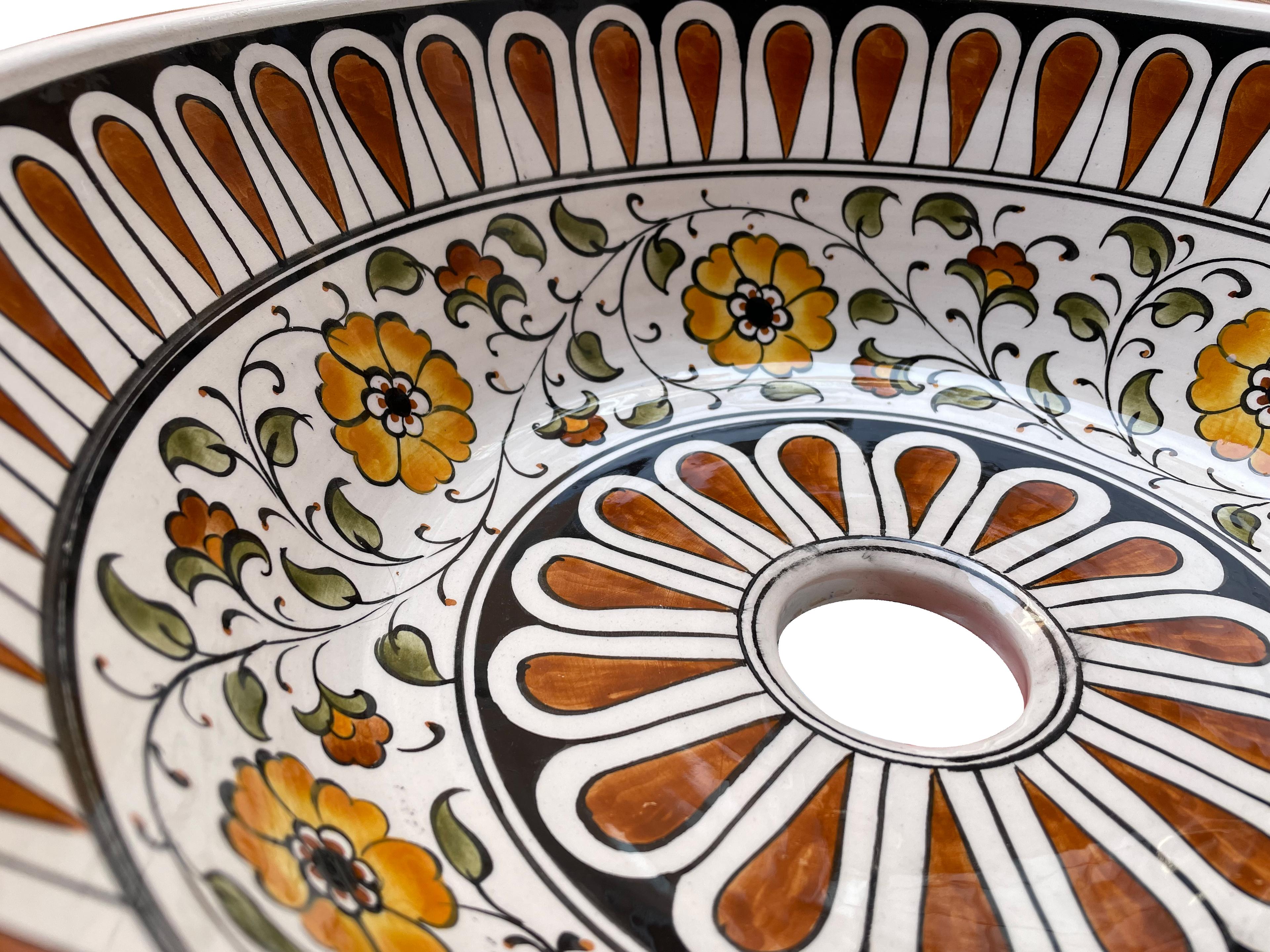 Hand Painted Bathroom Ceramic Vessel Sink Countertop - Mılet Work