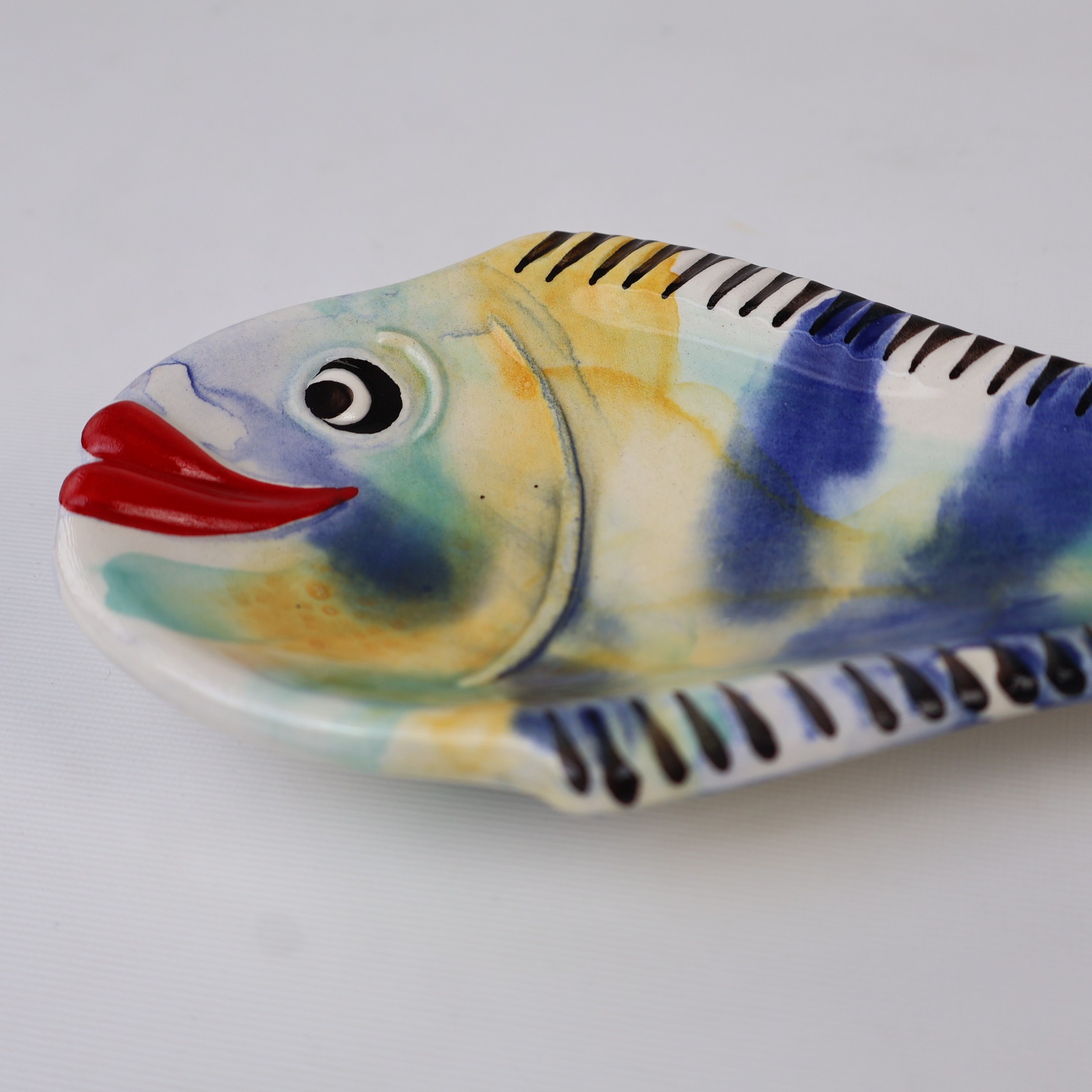 Handcrafted Fish Shaped Ceramic Spoon Rest - Marbling Effect Patterns (Variety of Colors) - B