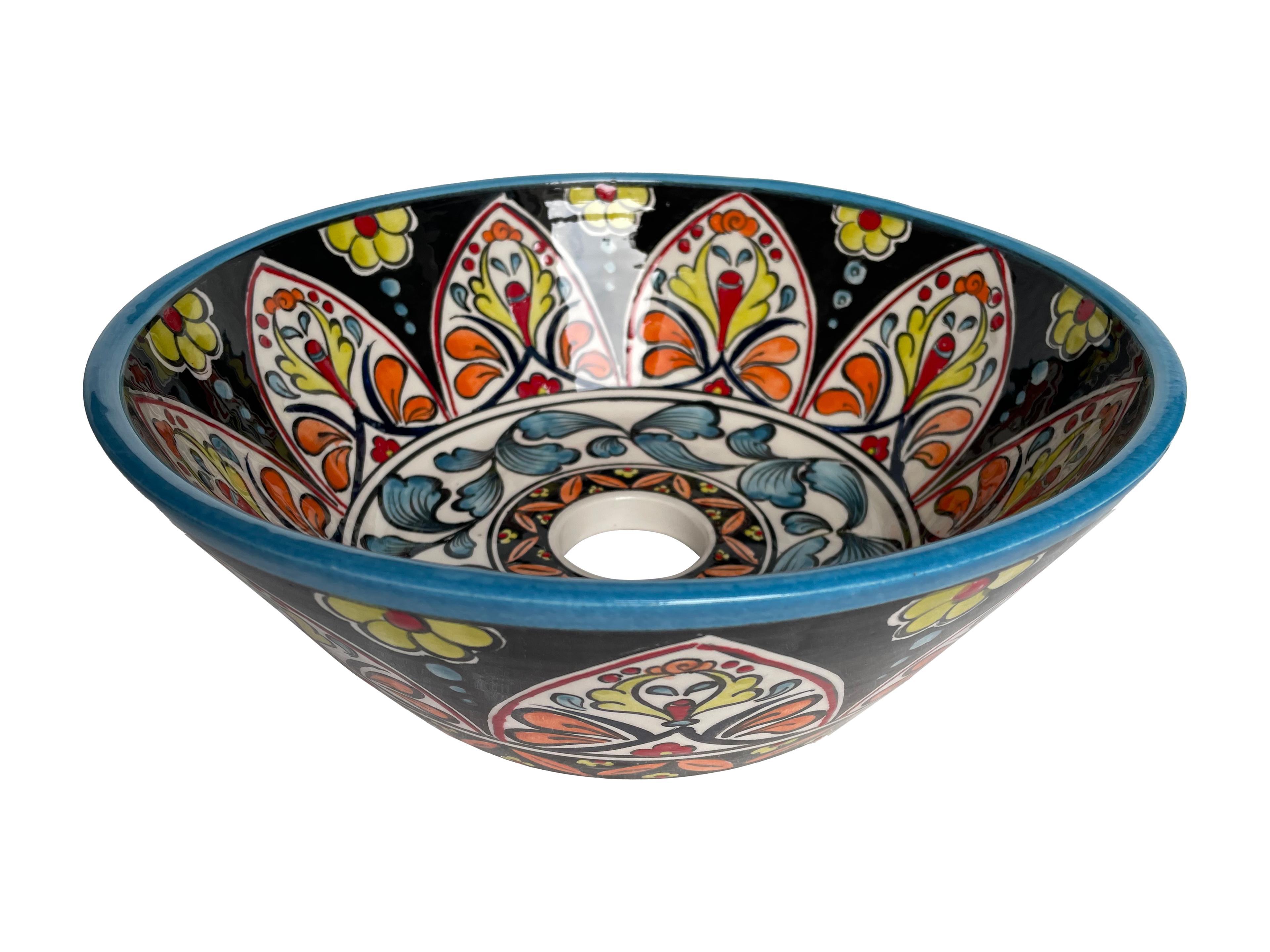 Hand Painted Bathroom Countertop Basin - Traditional Mexican Ceramic Sink
