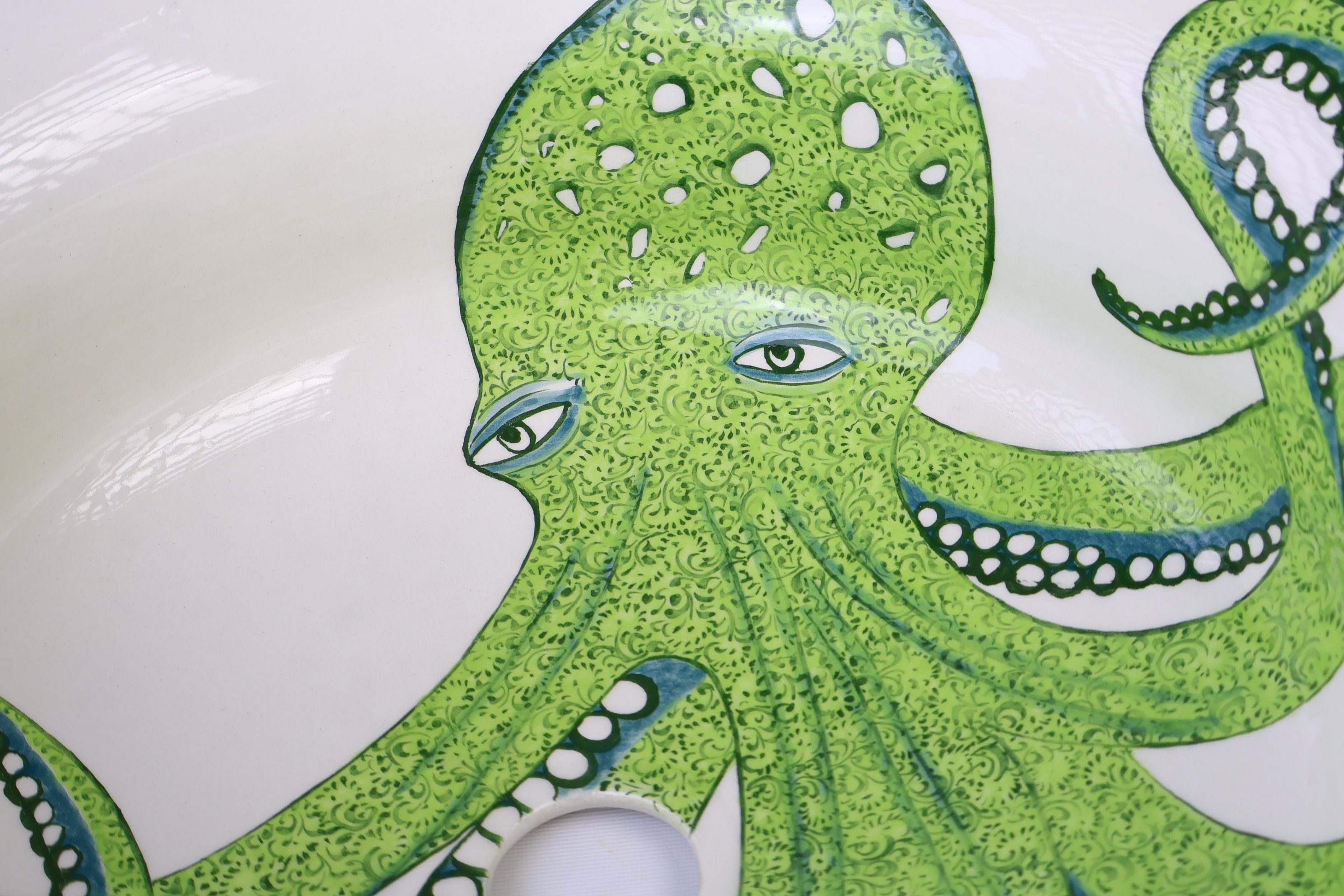 Mediterranean Green Octopus Ceramic Sink - Handmade and Unique