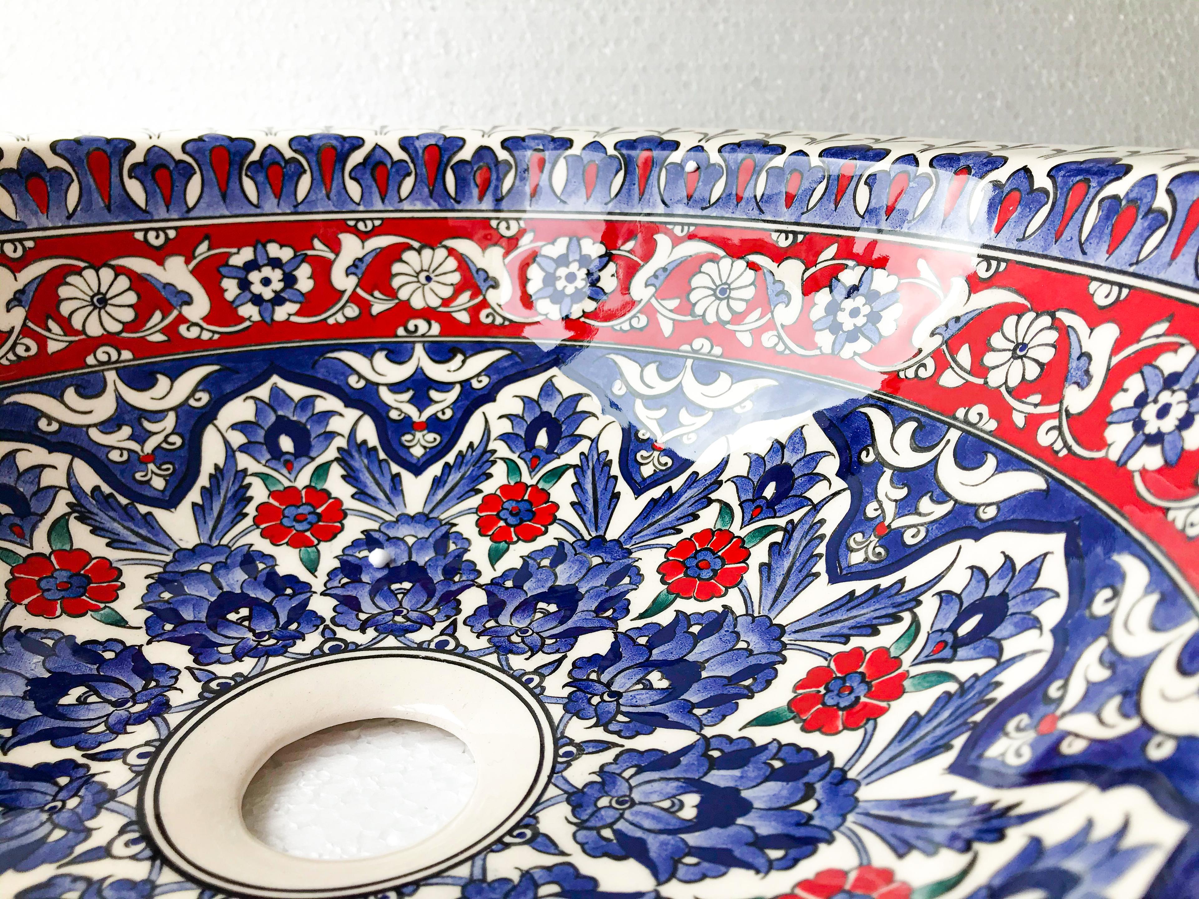 Hand Painted Bathroom Vanity Top Ceramic Vessel Sink - Multicolor Flowers