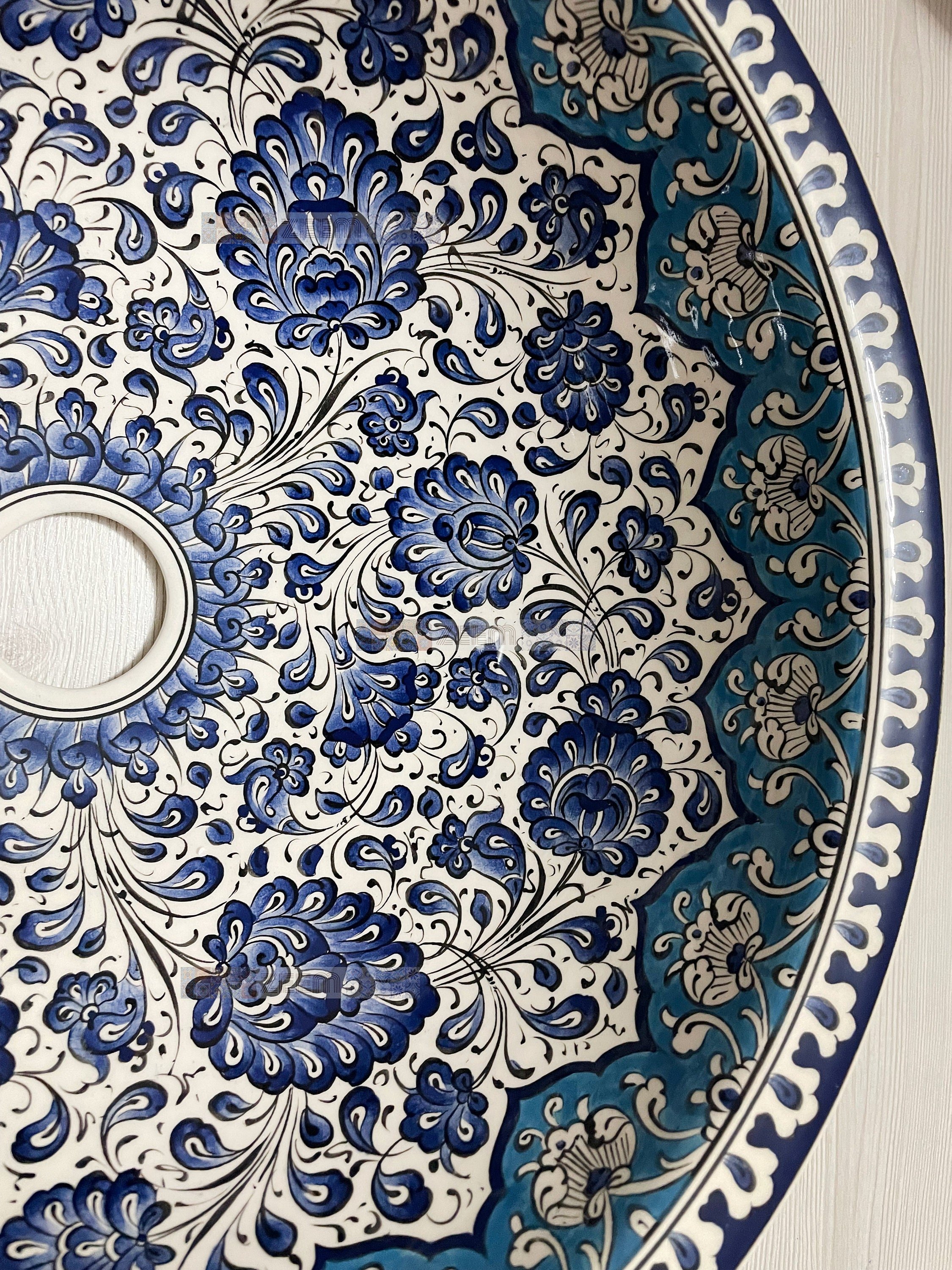 Turkish Hand Painted Bathroom Vessel Sink | Rumi and Blue Lotus