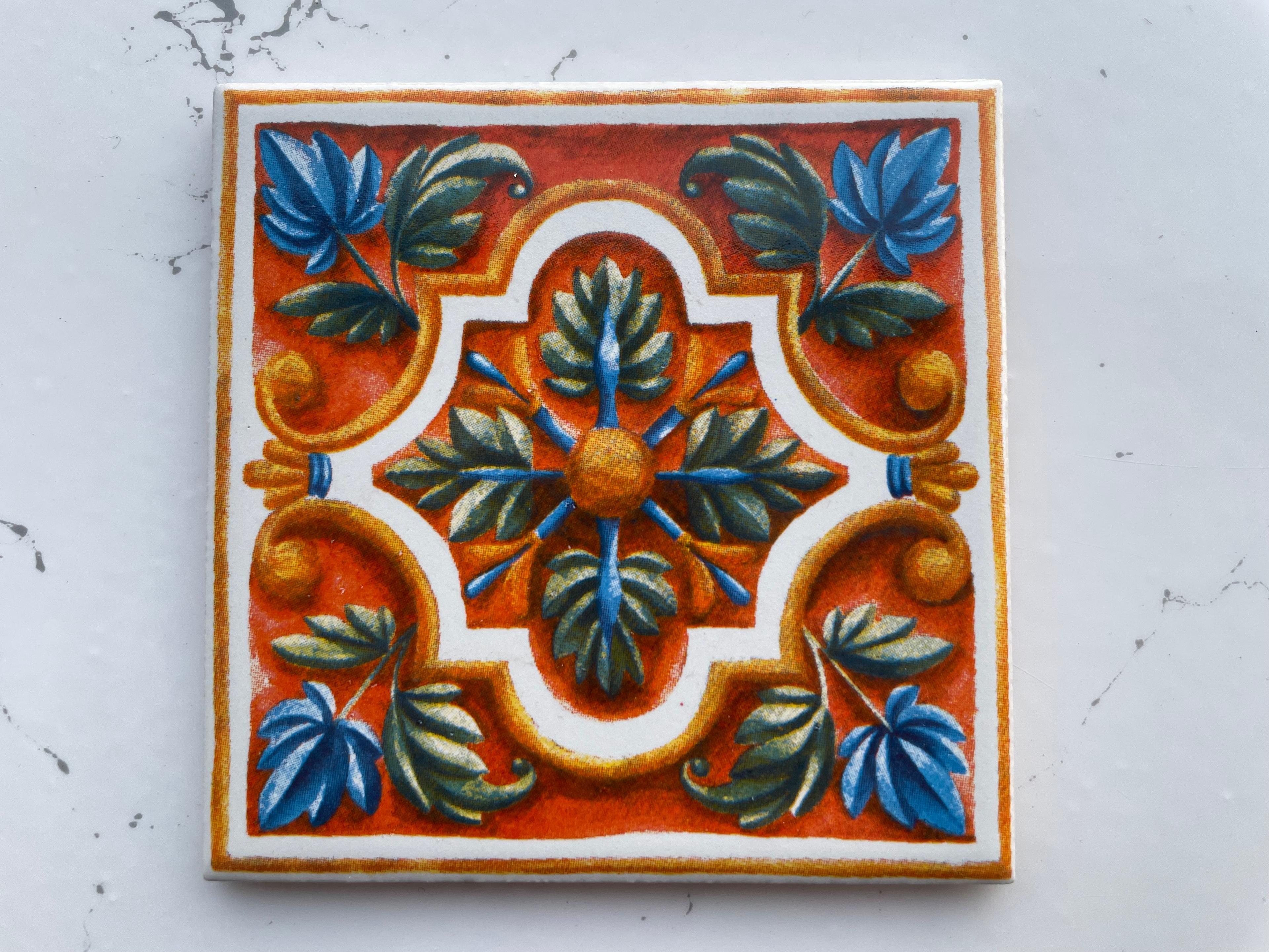 Screen-Printed Mexican Tile Designs - Handcrafted Backsplash 3.7" Tile with Traditional Pattern