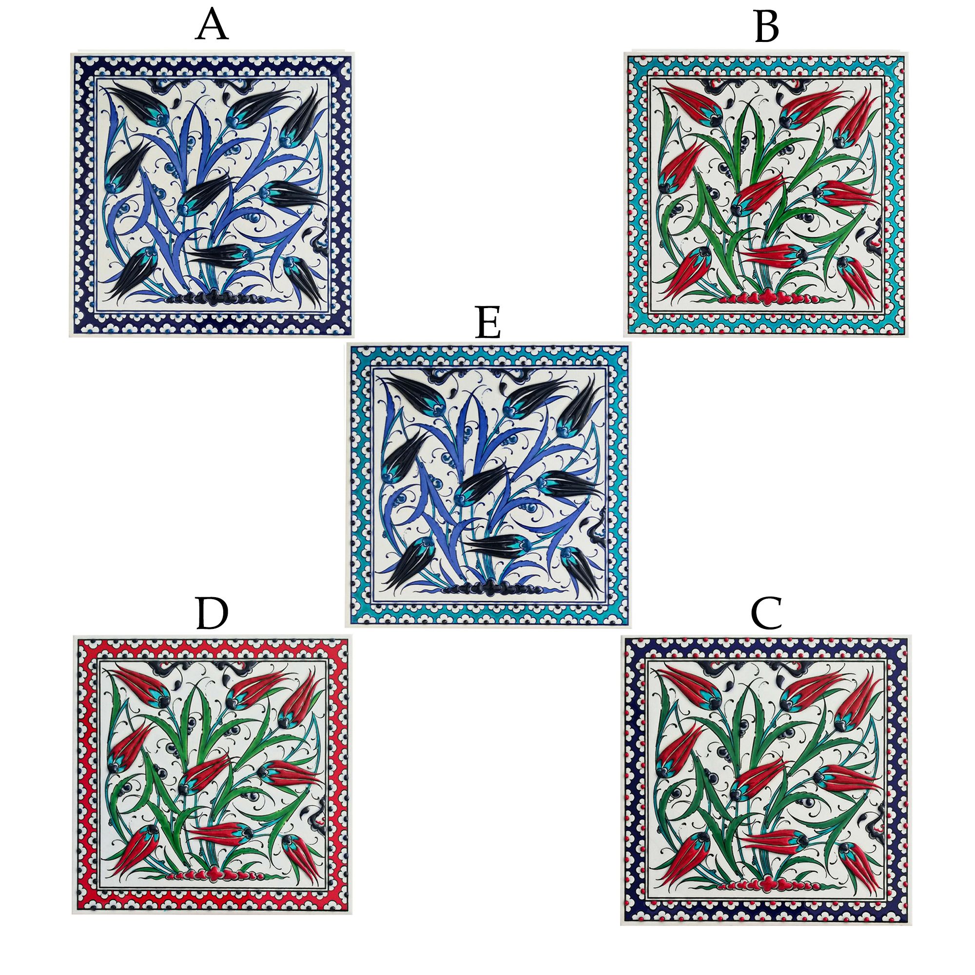 Hand Painted Turkish Ceramic Tile -  Handmade Decorative Floral Patterned Tile - 8 in [20Cm] - Zeem Ceramic