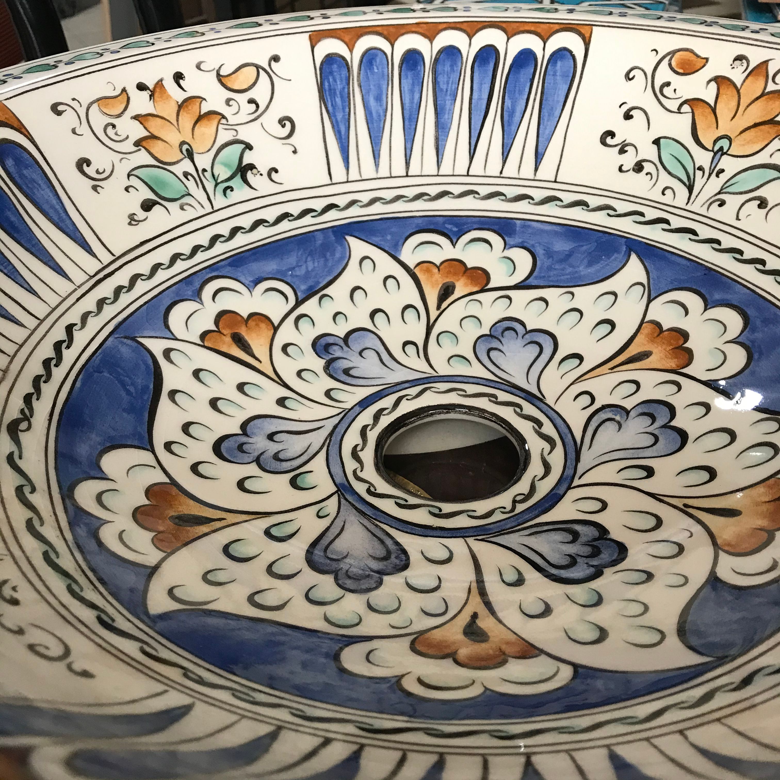 Turkish Hand Painted Bathroom Vessel Sink | Geometrical Seljuk Pattern - Hazel