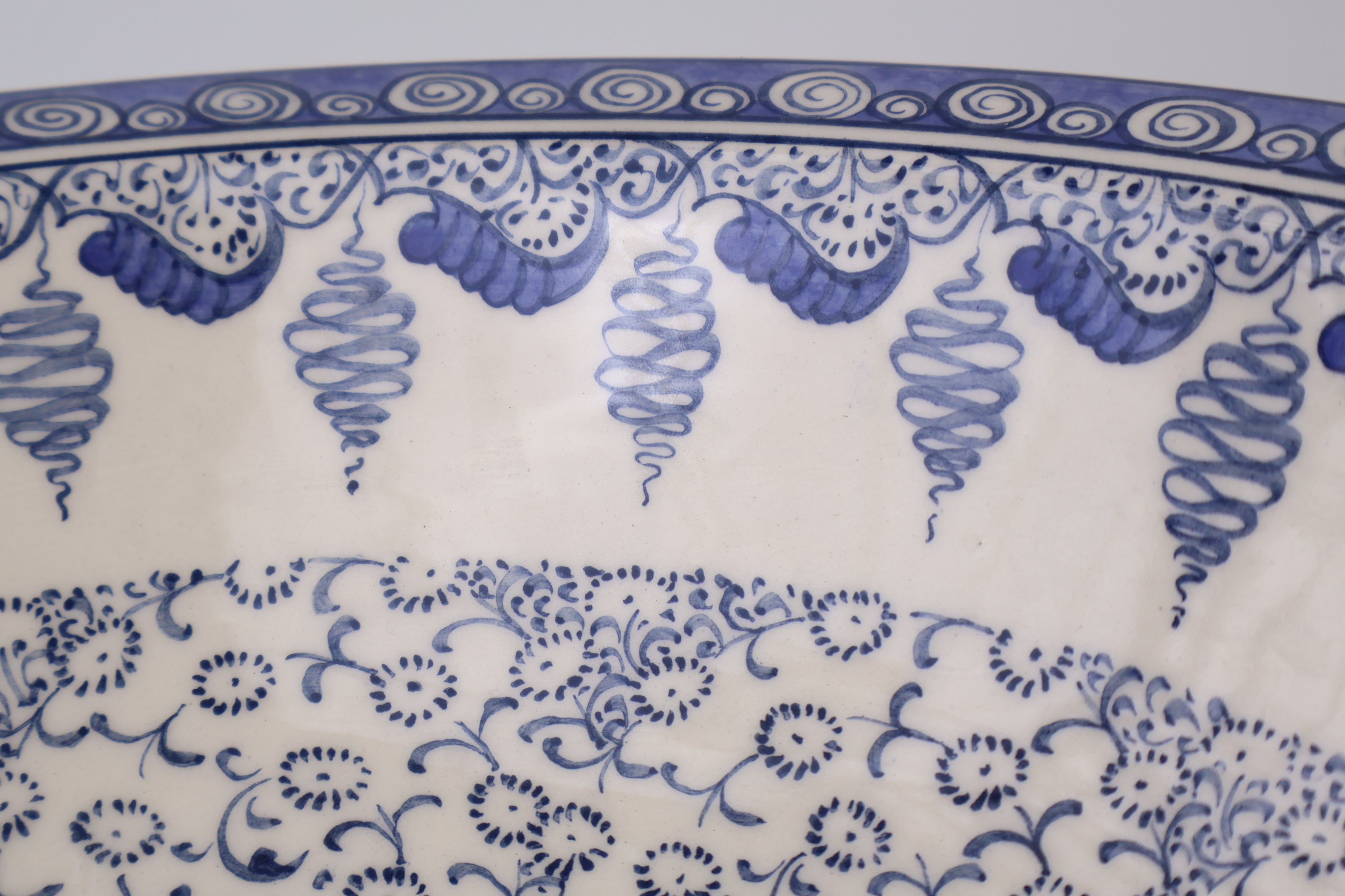 Artisan Crafted Ceramic Sink with Blue Golden Horn Patterns