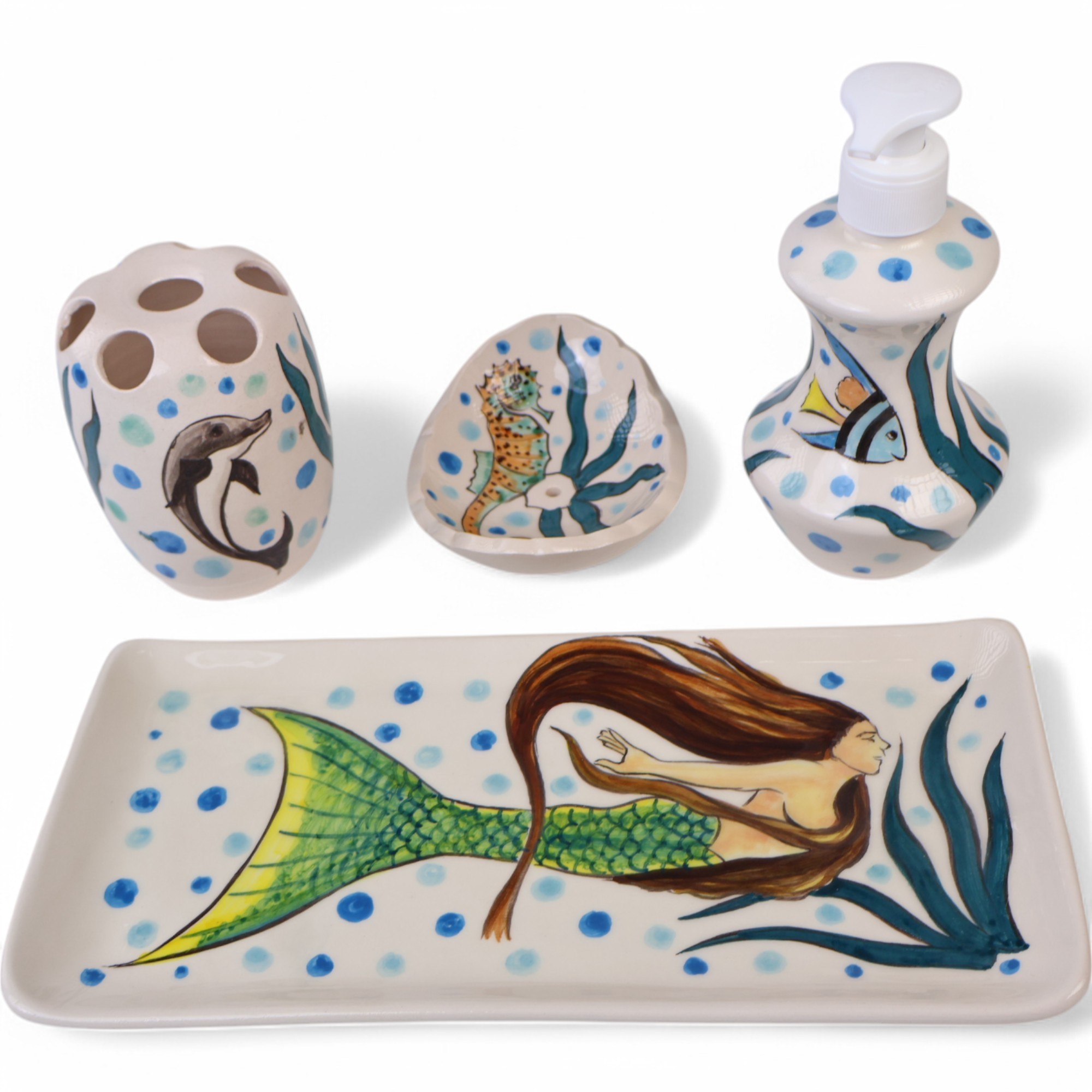 Hand-Painted Ceramic Bathroom Décor Set & Mermaid and Sea | Zeem Ceramic