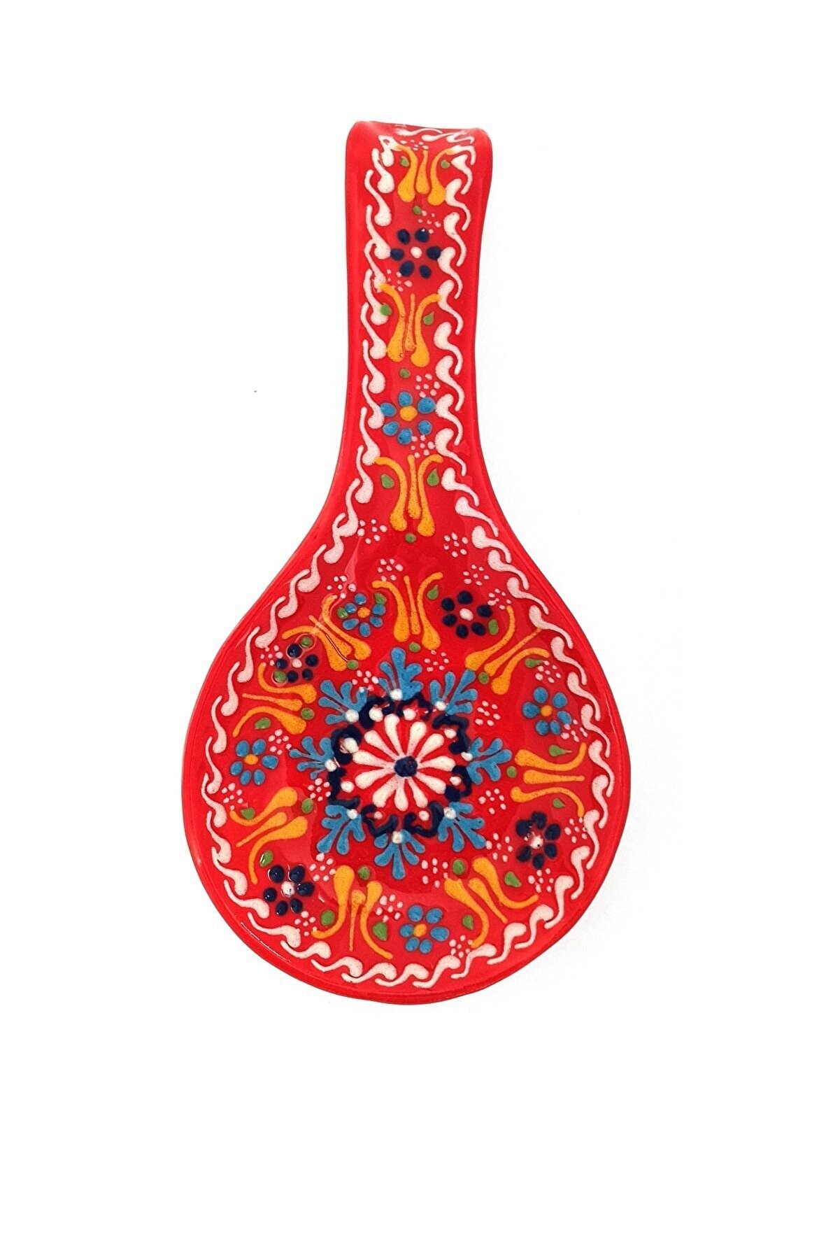 Hand Painted Ceramic Spoon Rest - Embossed Floral Patterns (Variety of Colors) - Red Relief