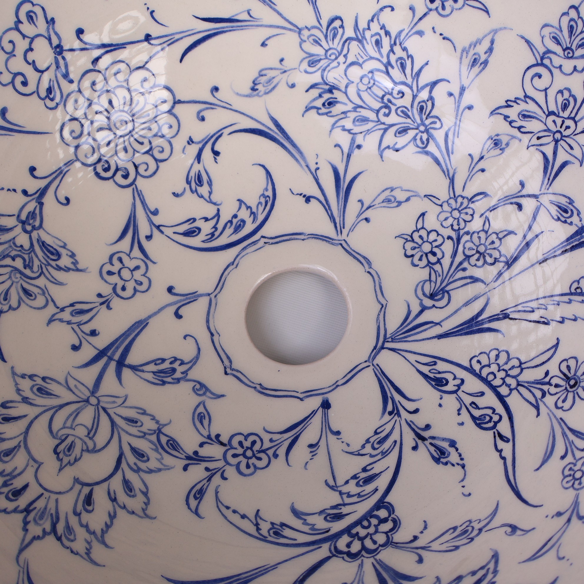 Iznik Tile Inspired Handmade Ceramic Sink – Blue Botanical Bathroom Basin – Zeem Ceramic