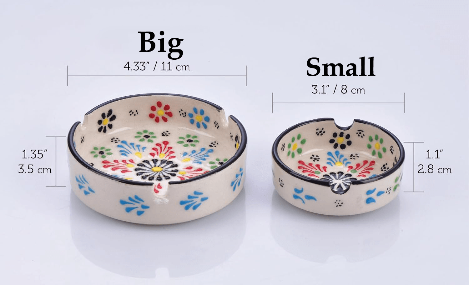 Elegant Hand-Painted Ceramic Ashtray with Embossed Floral Patterns