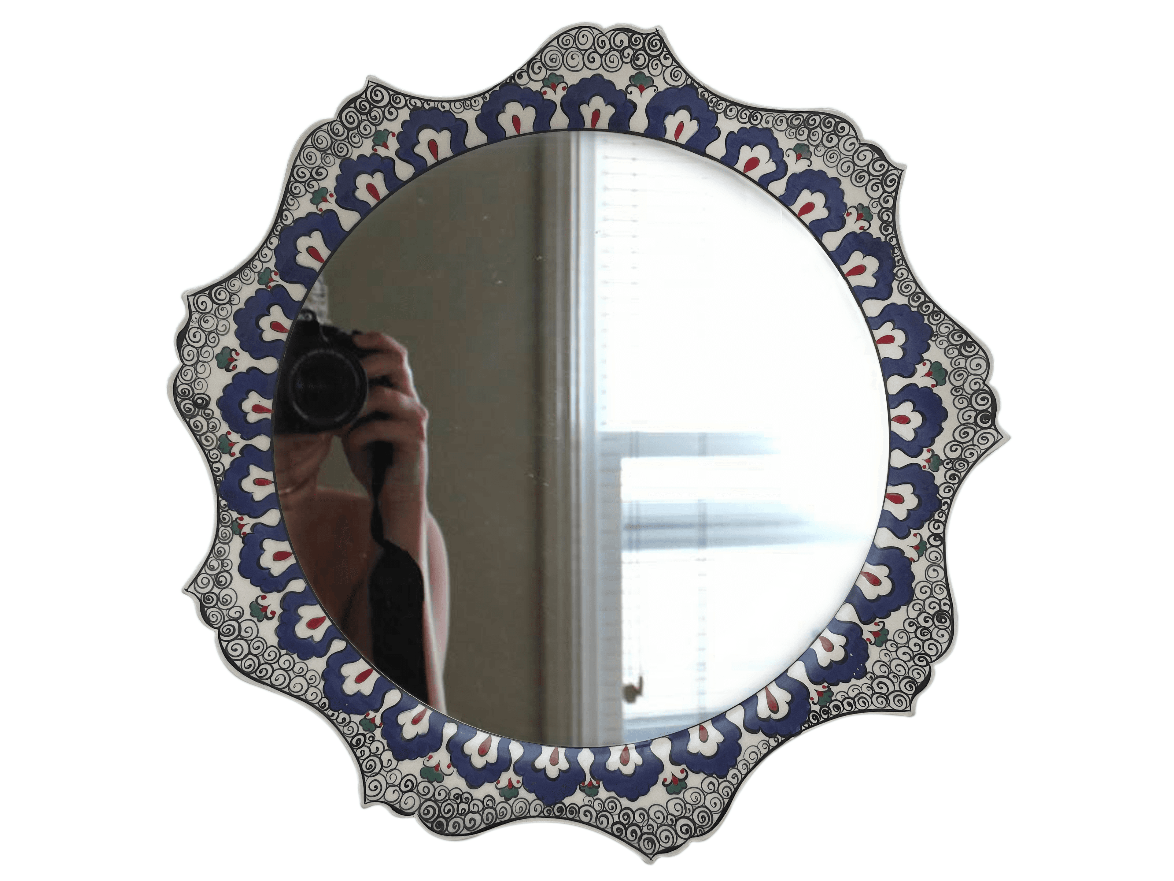 Hand-Painted Bathroom Mirror | Geometric Spiral & Flower