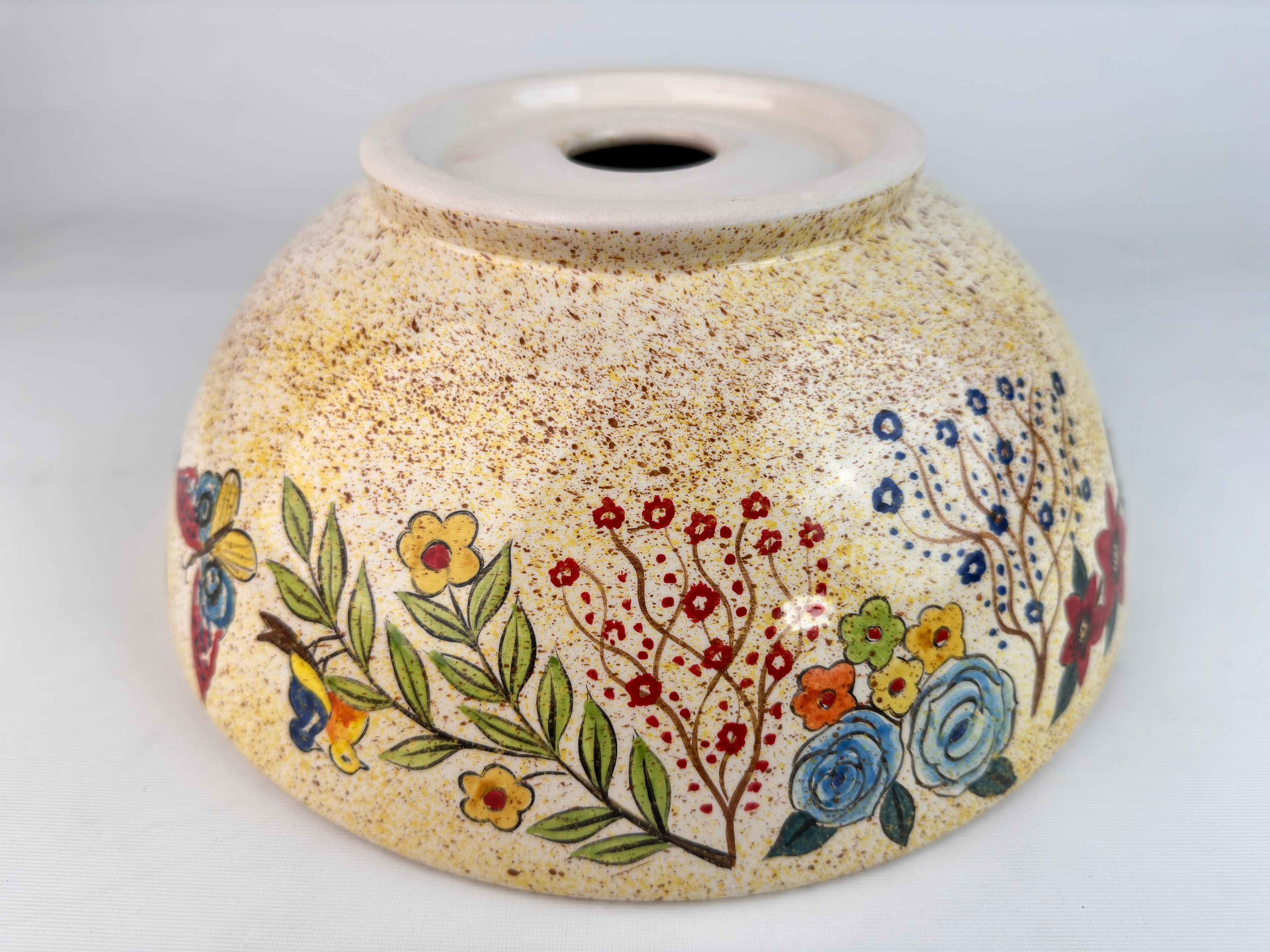 Bathroom Countertop Ceramic Vessel Sink - Butterfly and Flowers