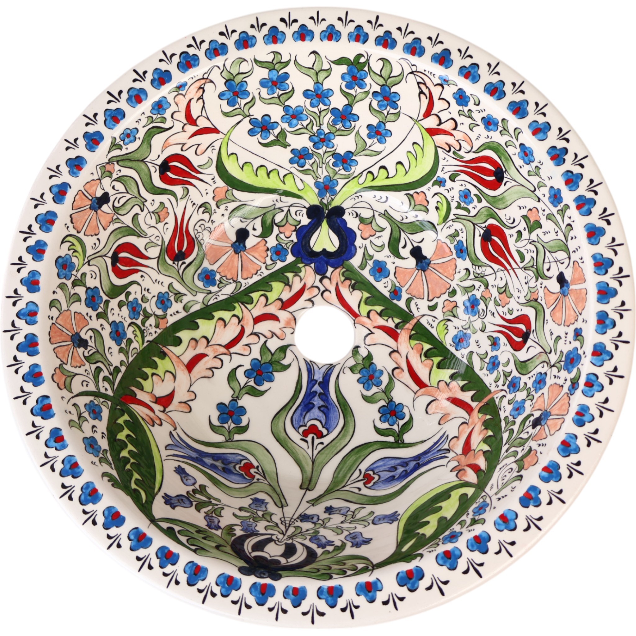 Hand-Painted Ceramic Sink - Turkish Ceramic Bowl Sink | Iznik-Inspired Vibrant Floral Ceramic Decor for Bathroom Remodeling