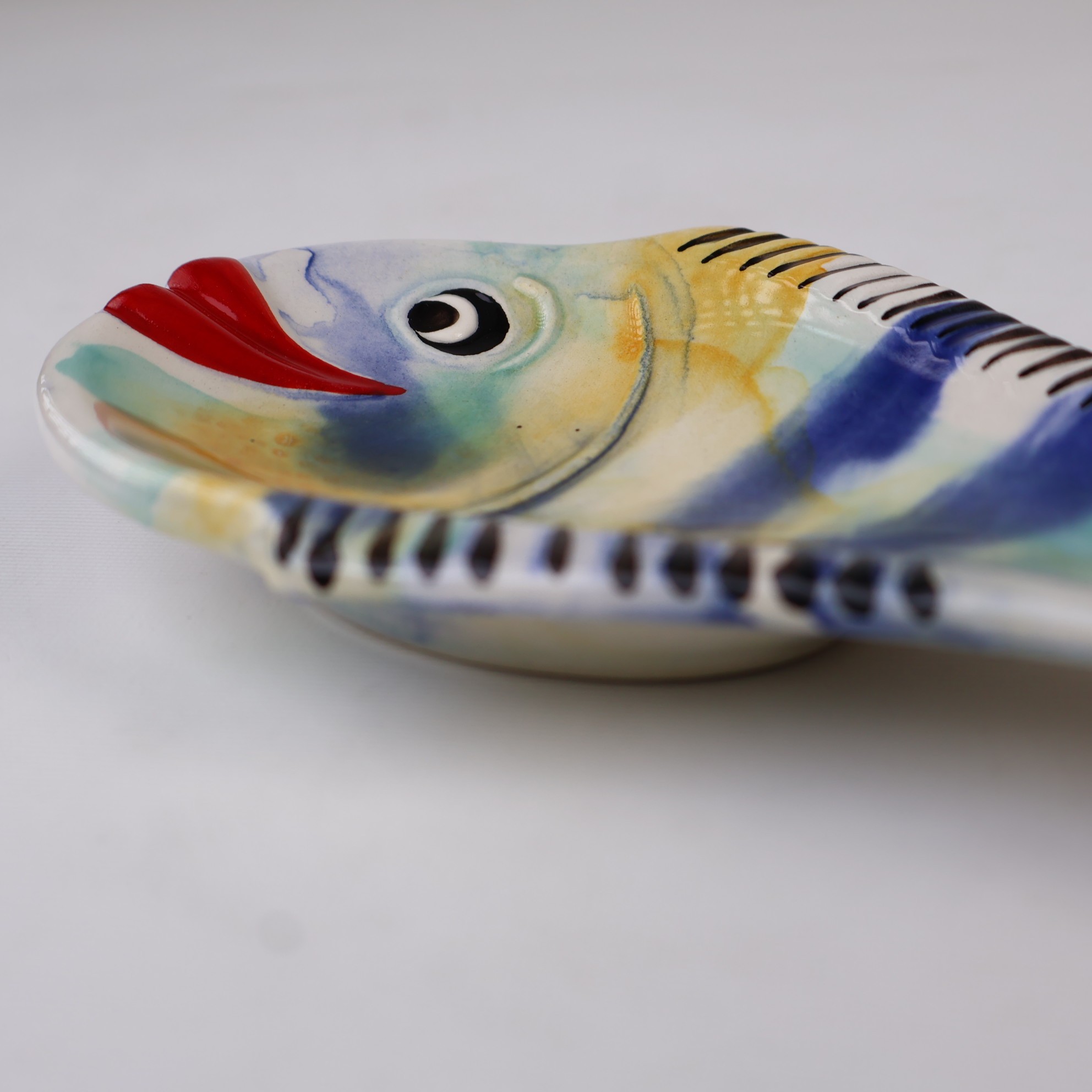 Handcrafted Fish Shaped Ceramic Spoon Rest - Marbling Effect Patterns (Variety of Colors) - B