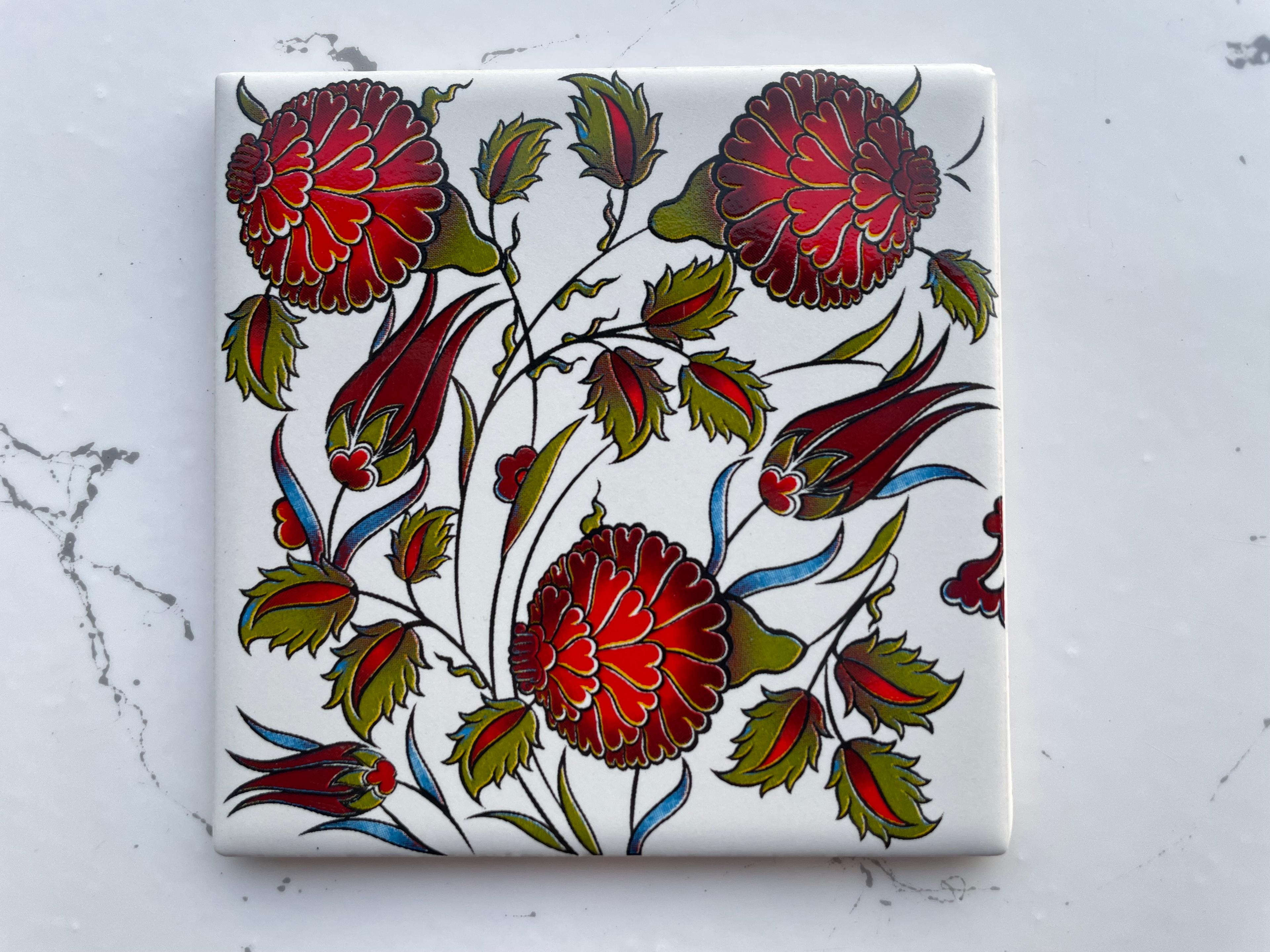 Screen-Printed Mexican Tile Designs - Handcrafted Backsplash 3.7" Tile with Traditional Pattern