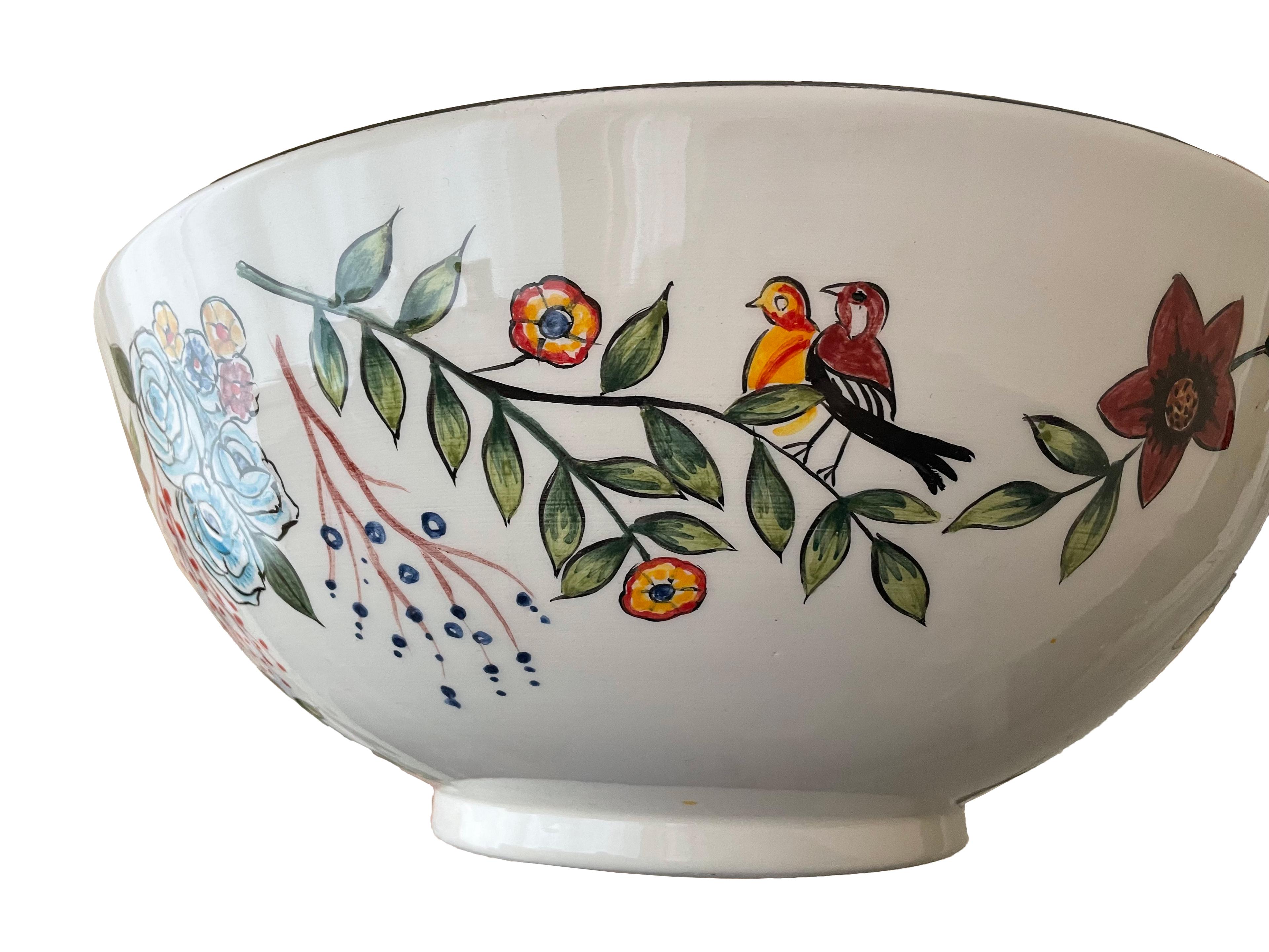 Bathroom Countertop Ceramic Vessel Sink - Butterfly and Flowers