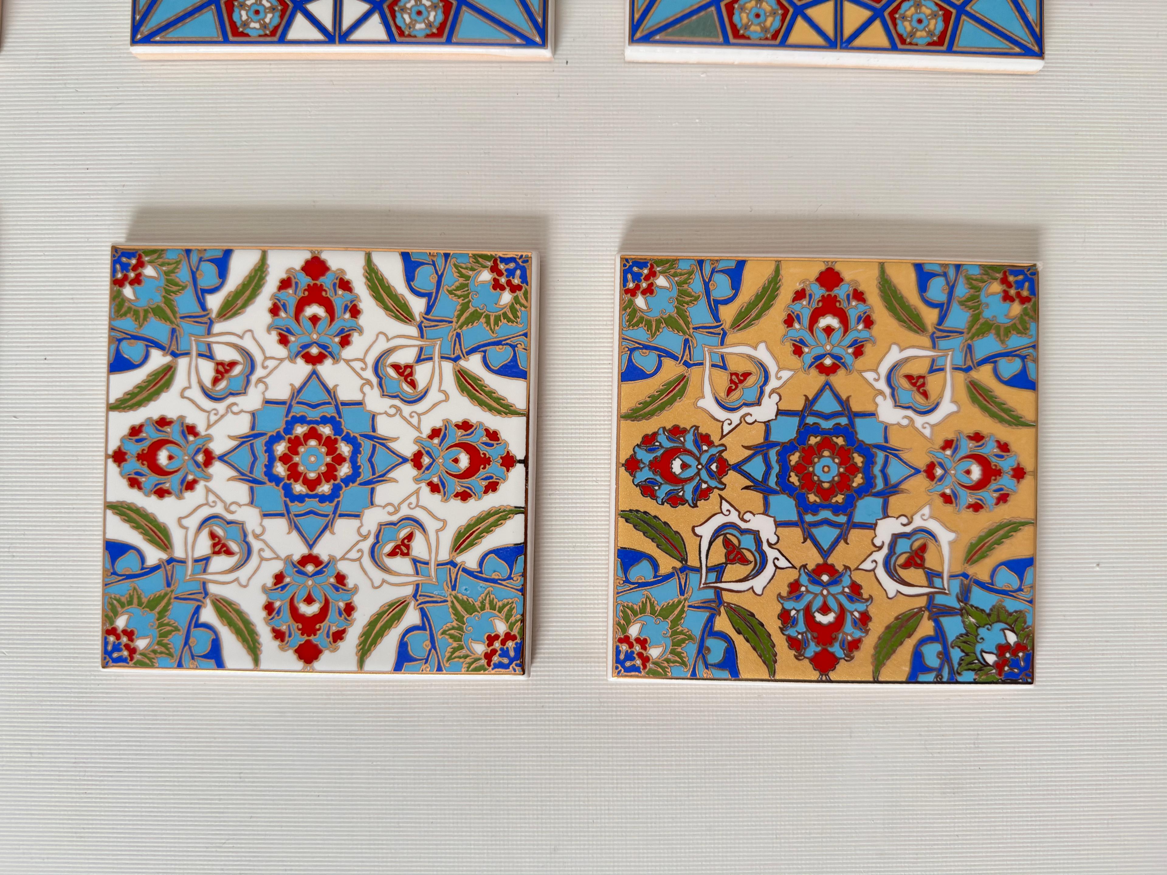 Hand-Printed Islamic Tile Designs - Handcrafted Backsplash 3.7" Tile with Traditional Pattern