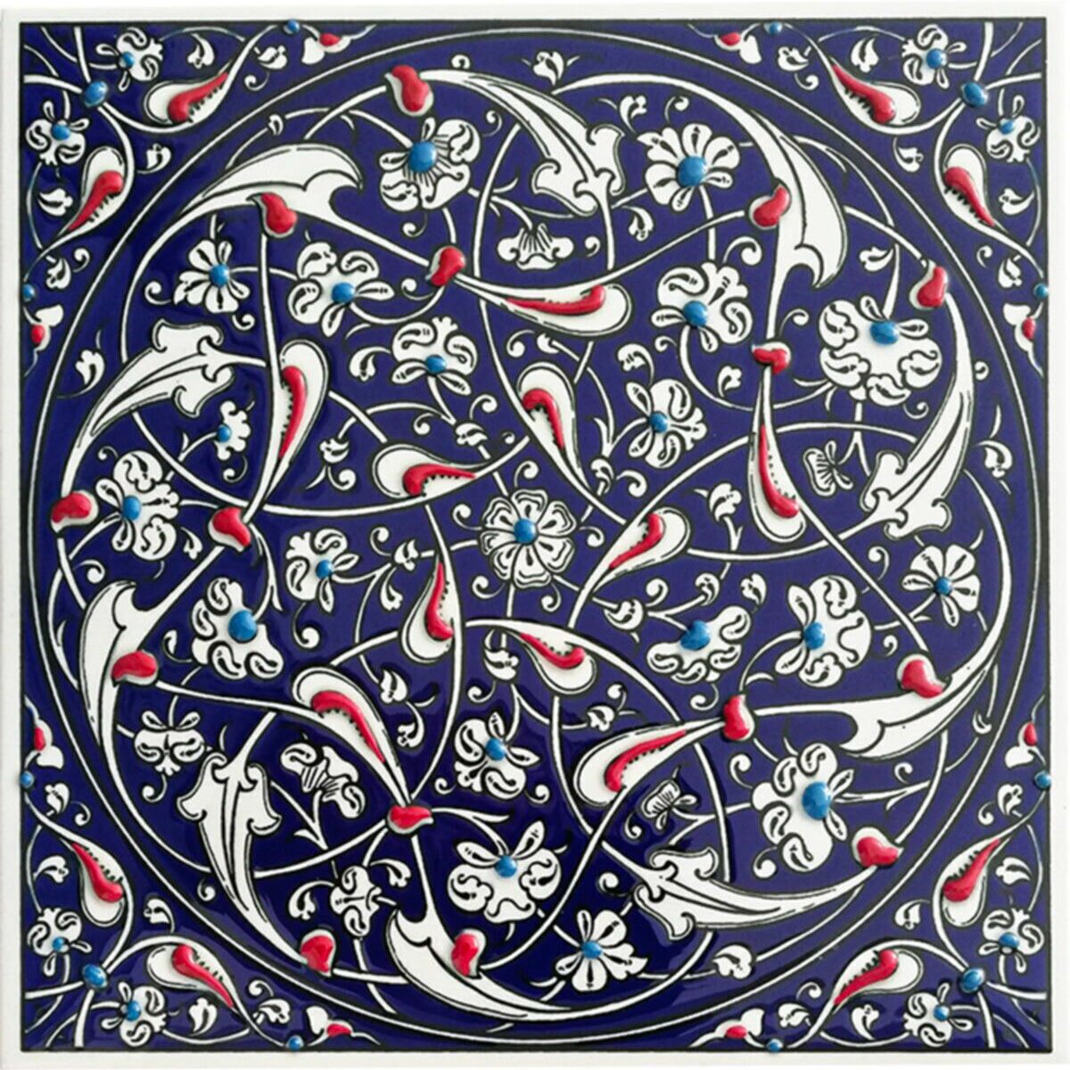 Hand Painted Turkish Ceramic Tile -  Handmade Decorative Rumi Patterned Tile - 8 in [20Cm] - Zeem Ceramic