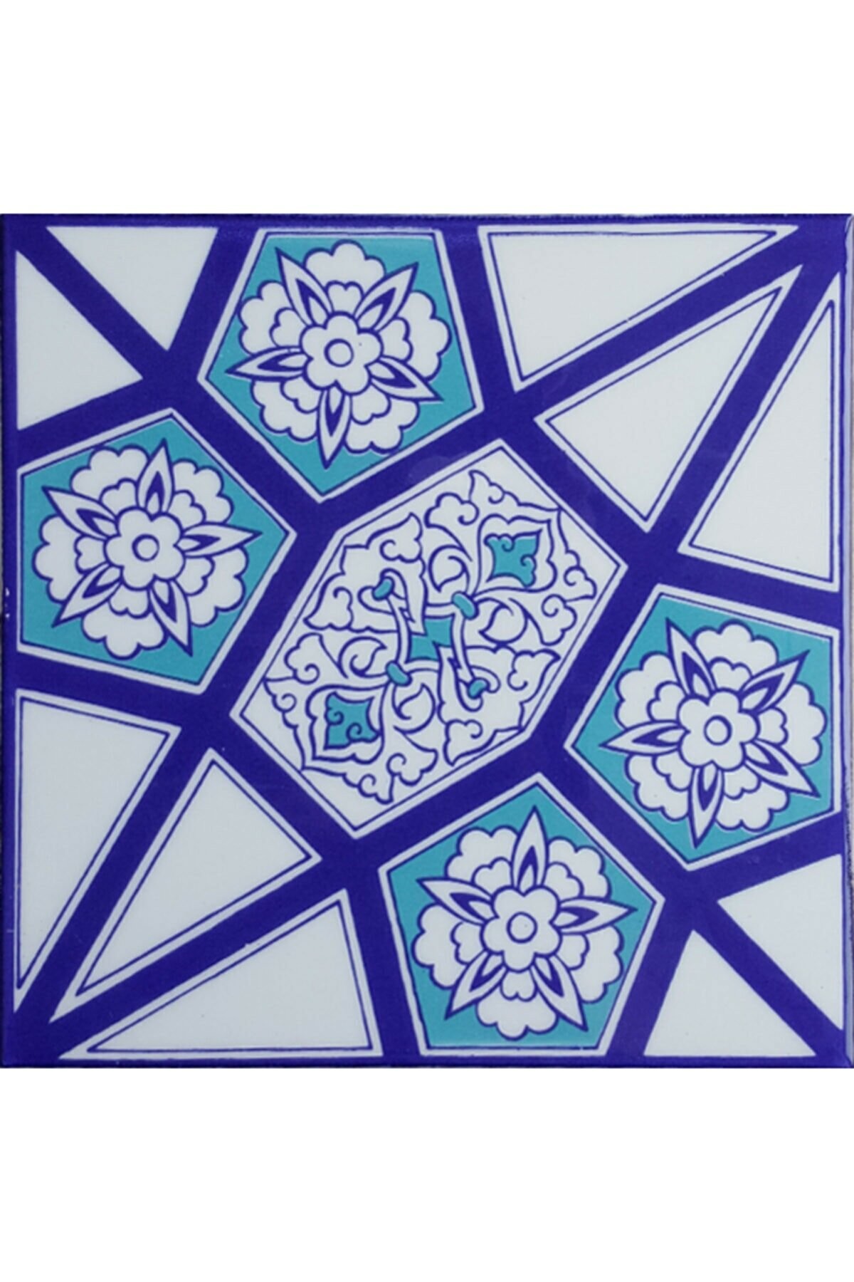 Unique Turkish Ceramic Tile - Handcrafted Floor Tile with Geometric & Floral Pattern - 8 in [20Cm]