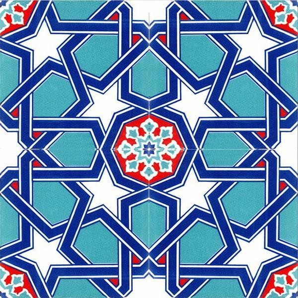 Hand Printed Ceramic Tile - Handcrafted Floor Tile with Geometric Pattern - 8 in [20Cm]