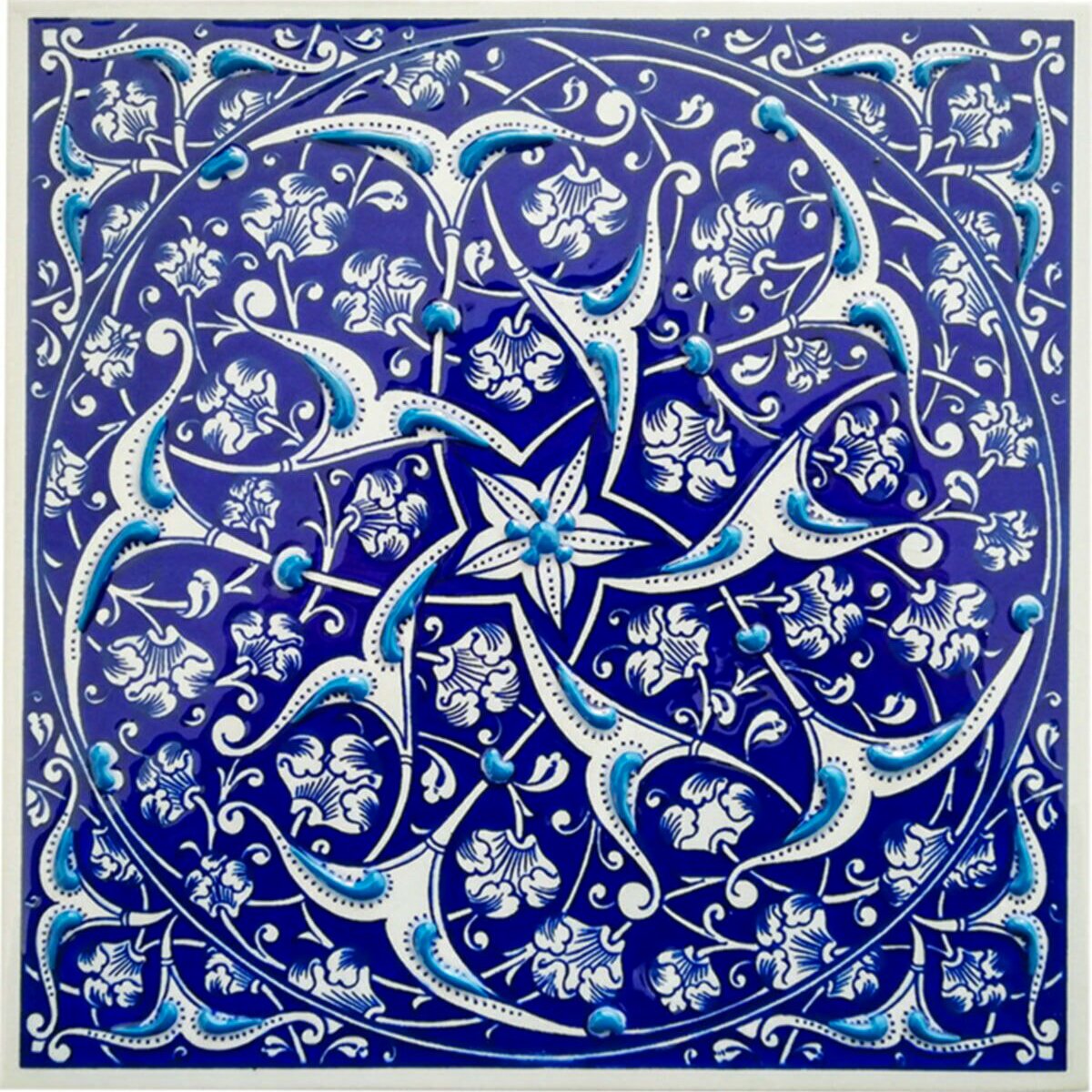 Hand Painted Turkish Ceramic Tile -  Handmade Decorative Floral Patterned Tile - 8 in [20Cm] - Zeem Ceramic