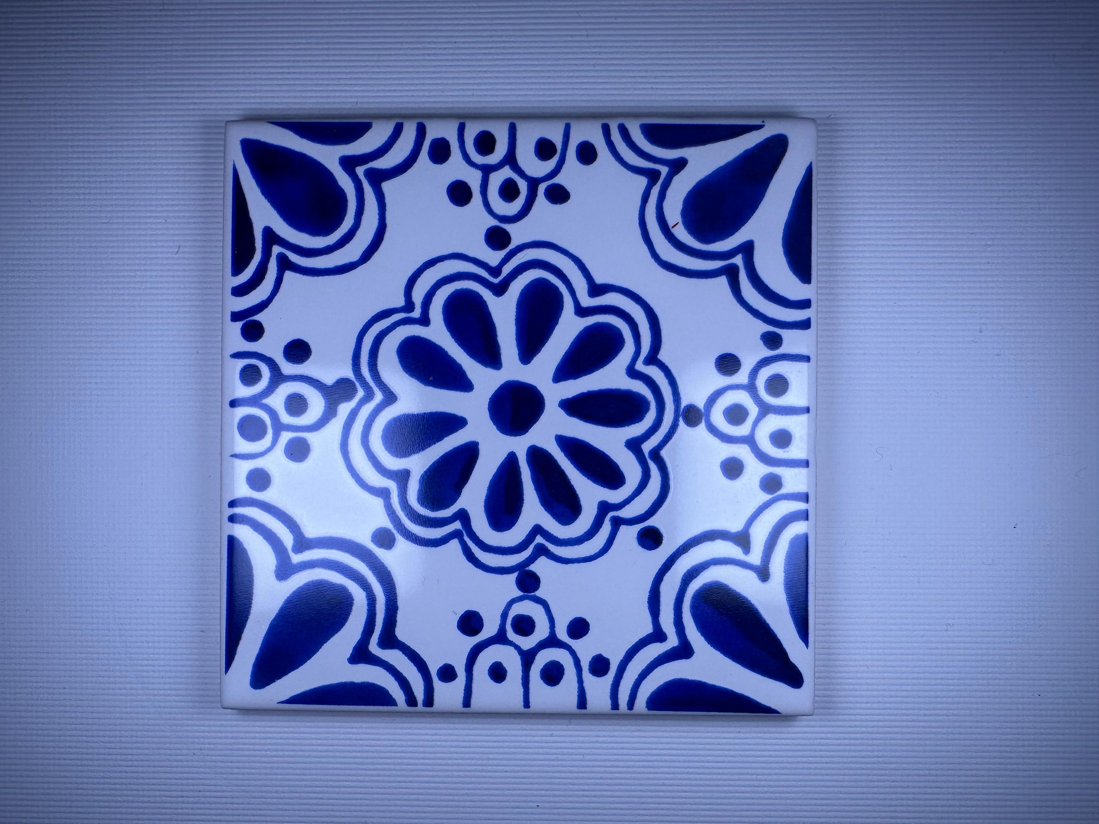 Hand-Printed Portuguese Tile Designs - Handcrafted Backsplash 3.7" Tile with Traditional Pattern