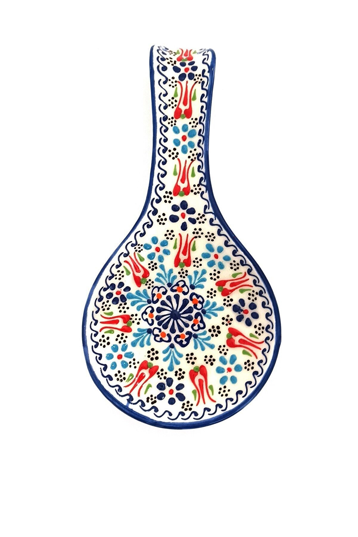 Hand Painted Ceramic Spoon Rest - Embossed Floral Patterns (Variety of Colors) - Oriental Blue