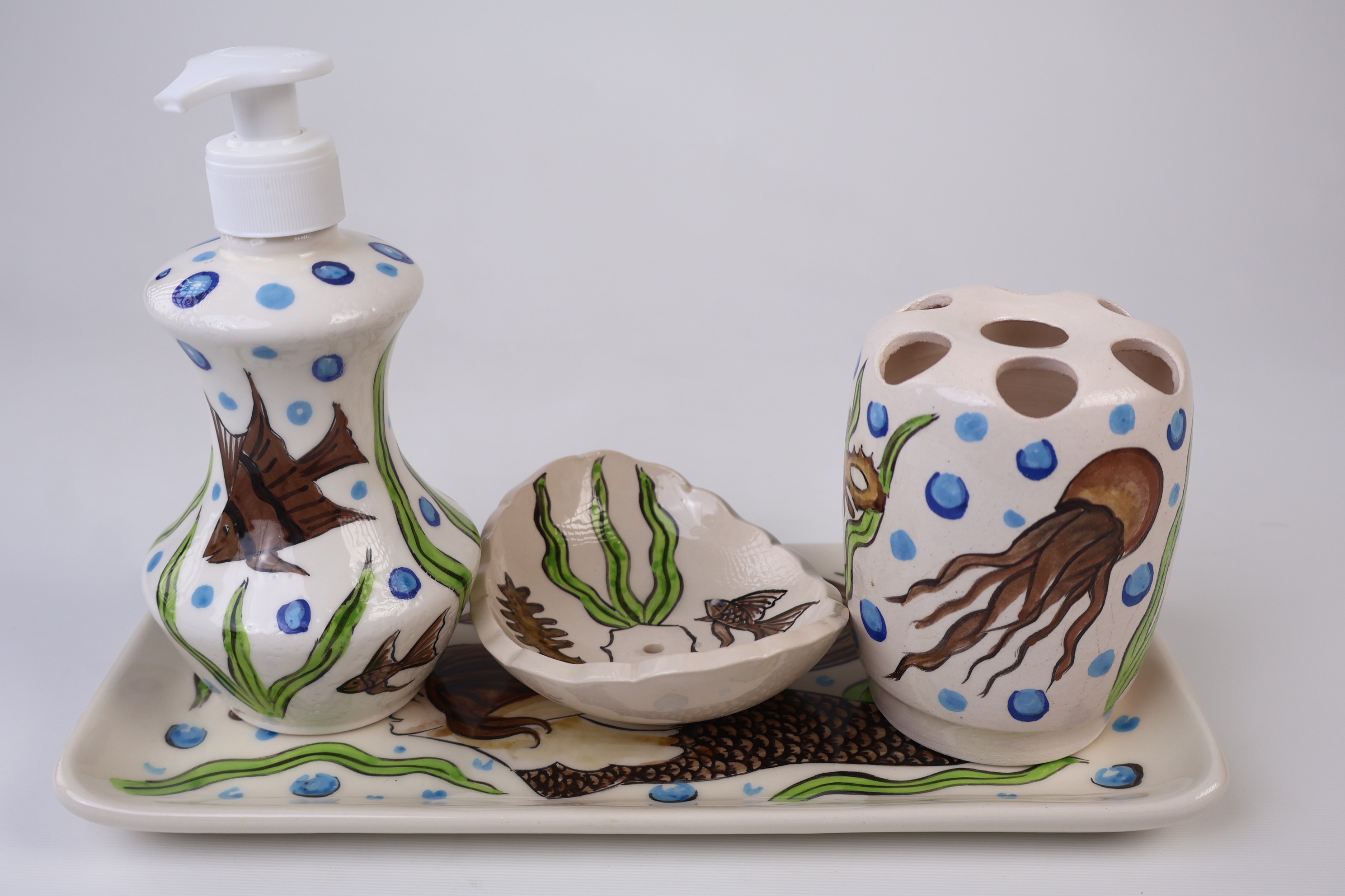 Zeem Ceramic Hand-Painted Bathroom Sets - Mermaid & Jellyfish Premium Handmade Design