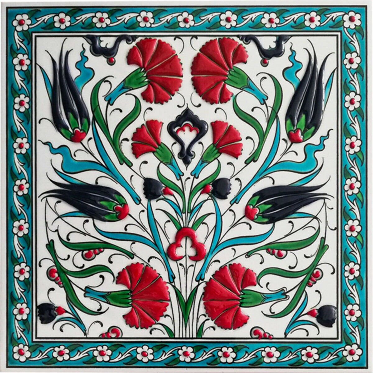 Hand Painted Turkish Ceramic Tile -  Handmade Decorative Floral Patterned Tile - 8 in [20Cm] - Zeem Ceramic