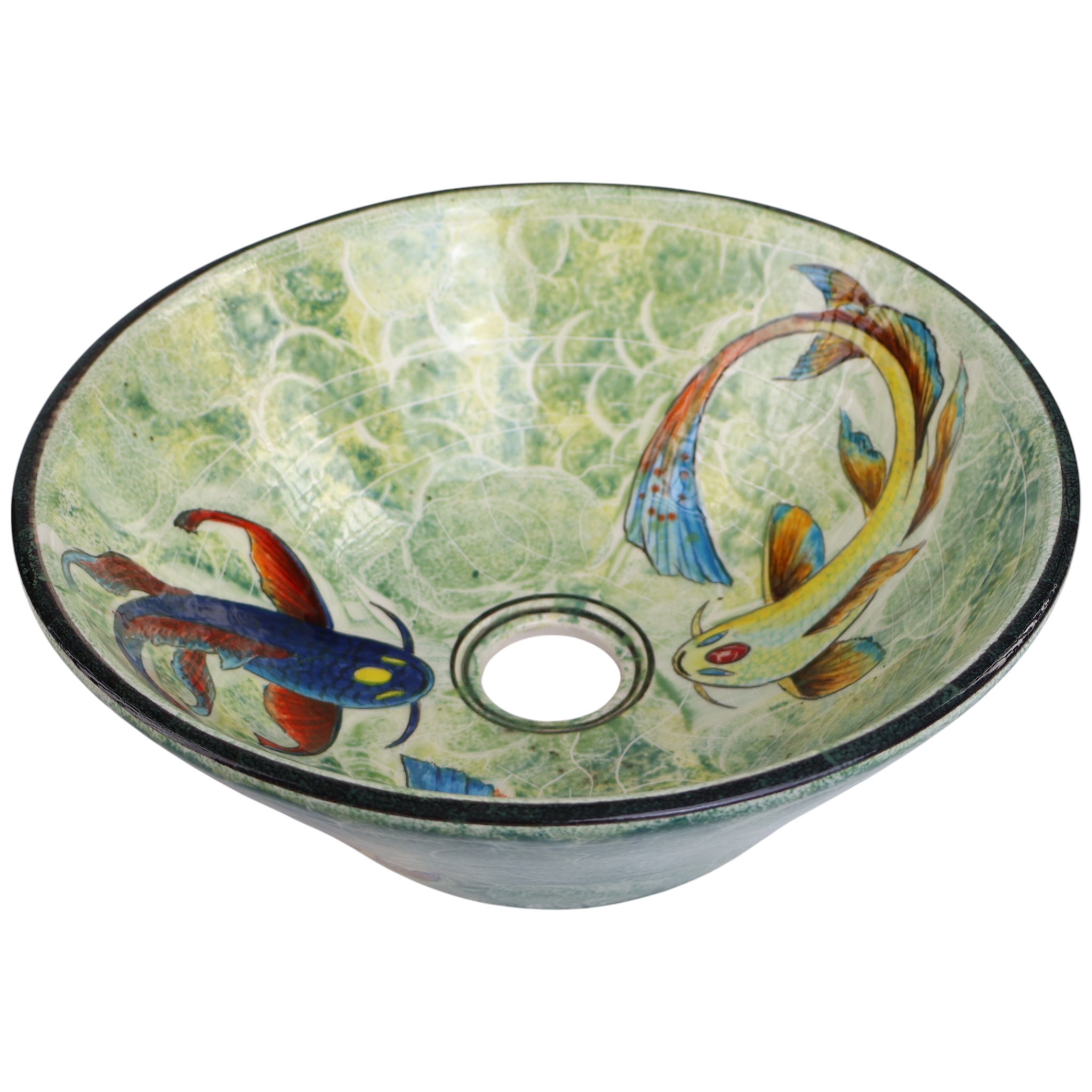 Handmade Japanese Koi Fish Ceramic Sink – Unique Luxury Bathroom Decor with Vibrant Green Artistic Design