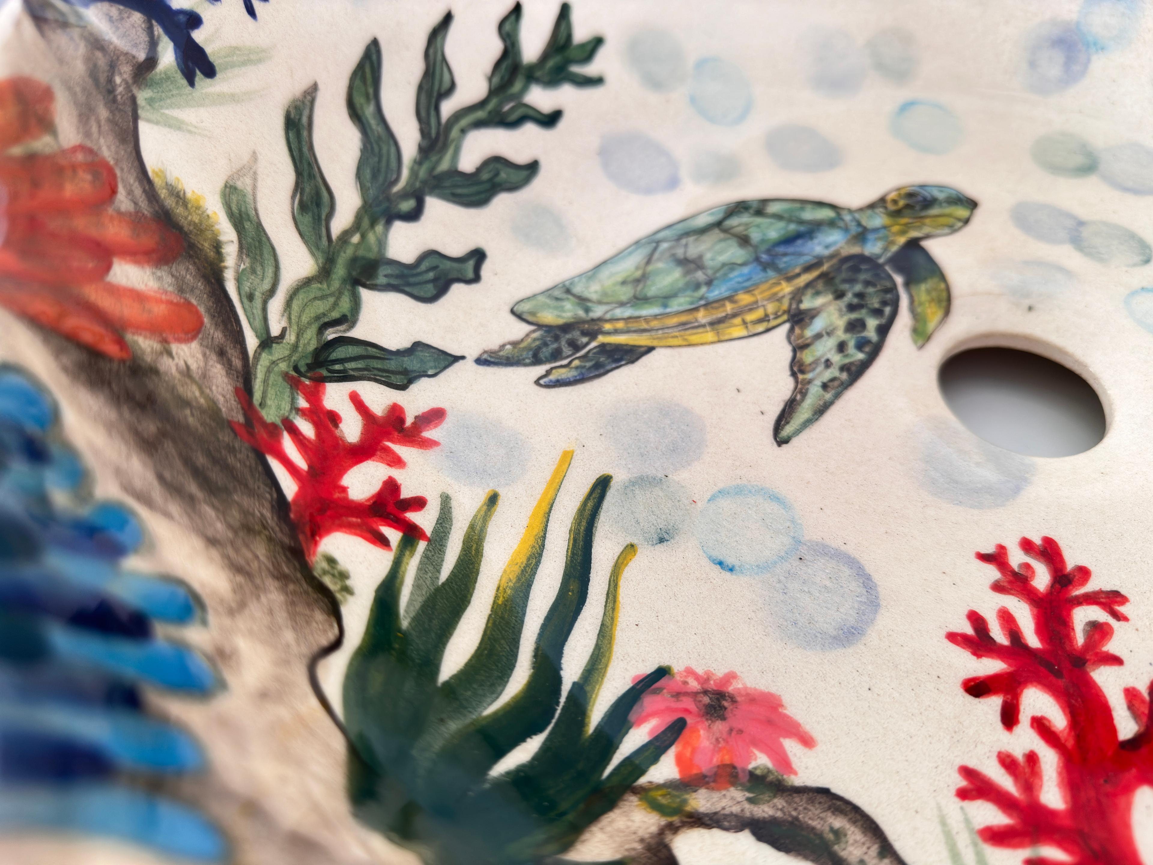 Above Counter Bathroom Seashell-Shaped Sink - Ocean and Loggerhead Sea Turtle