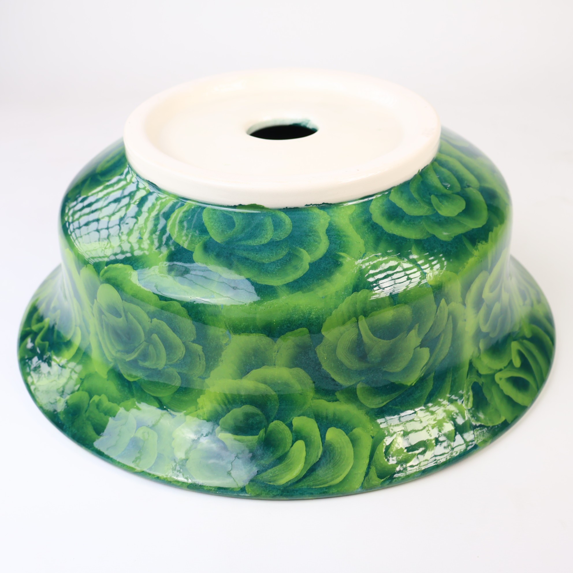 Bathroom Vessel Sink | Watercolor Artisan Floral Washbasin - Green