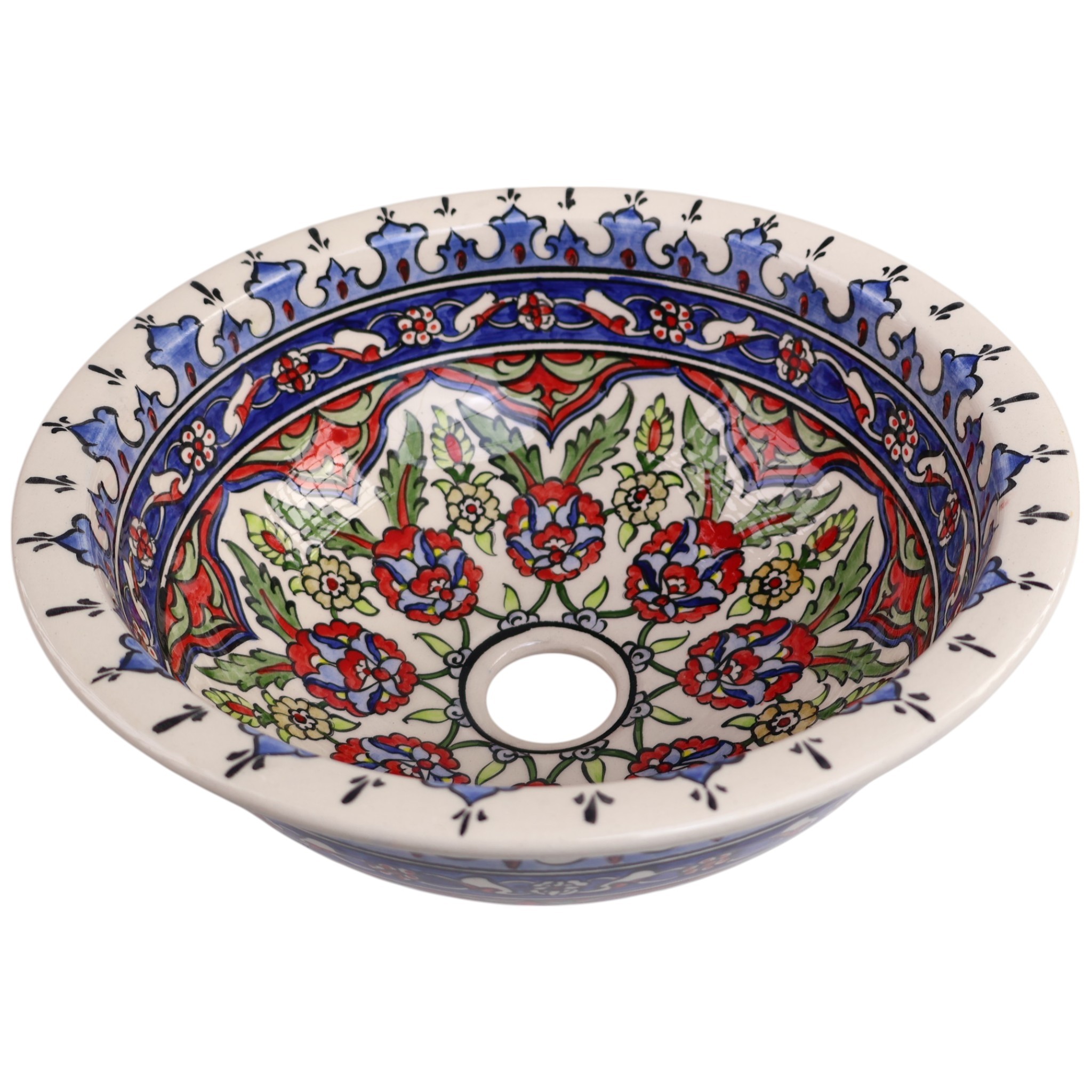 Hand-Painted Ceramic Sink - Turkish Ceramic Bowl Sink | Iznik-Inspired Vibrant Floral Ceramic Decor for Bathroom Remodeling
